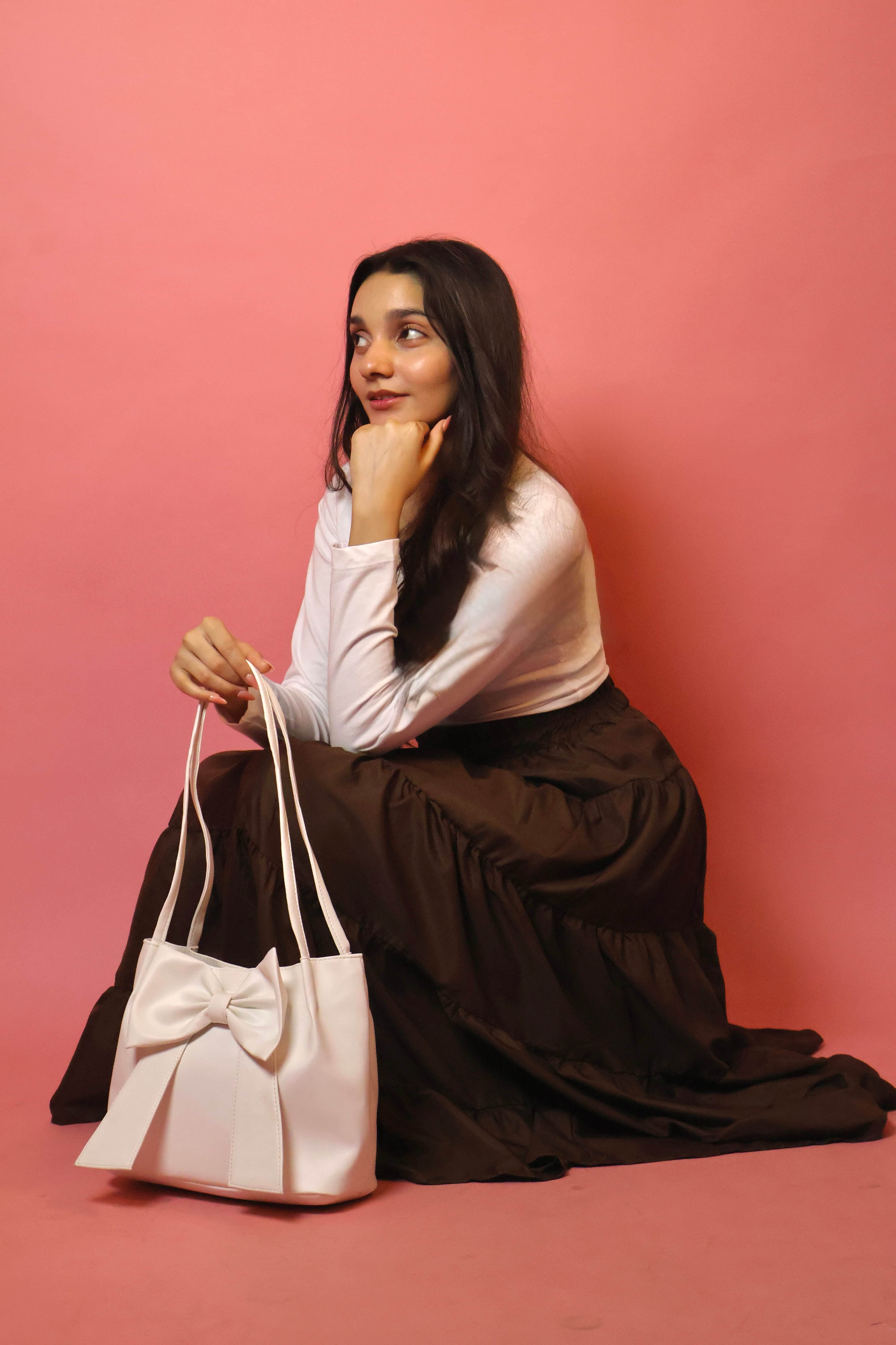 White Soft Bow Hand Bag