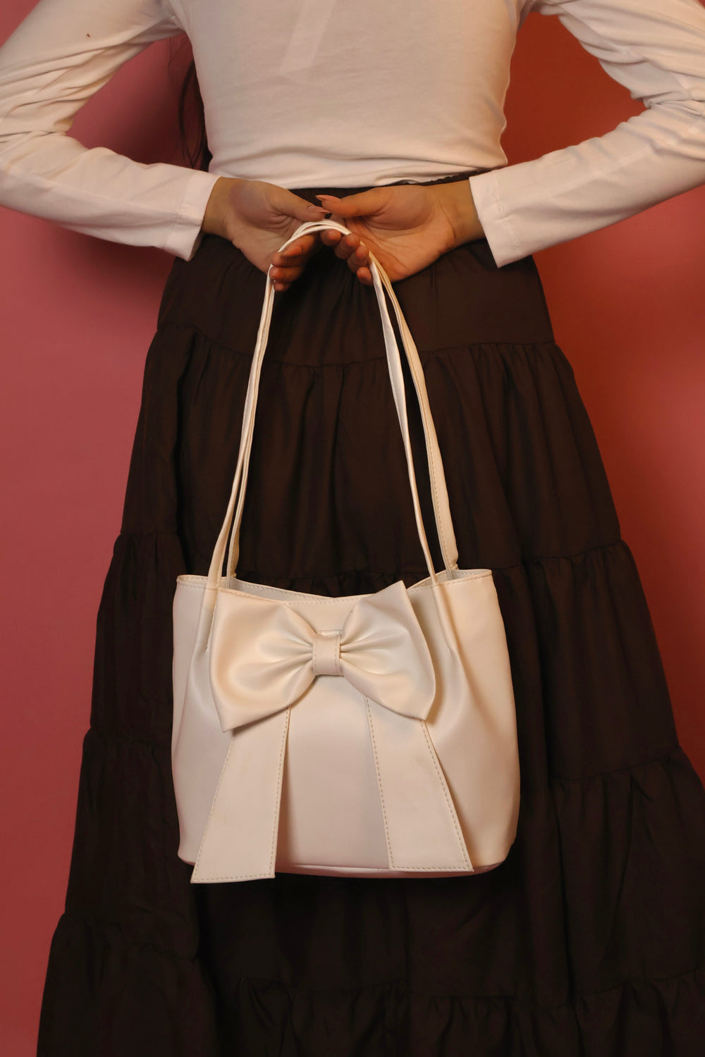 White Soft Bow Hand Bag
