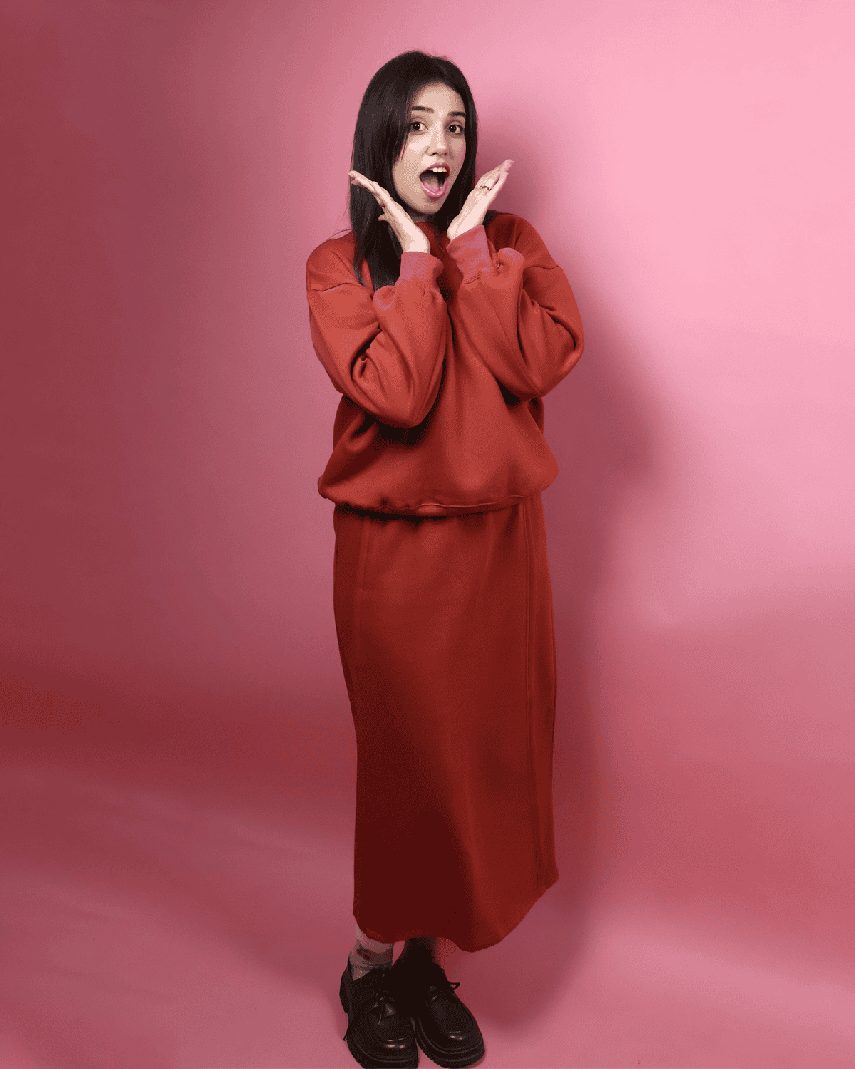 Rust Fleece Skirt Co ord Set