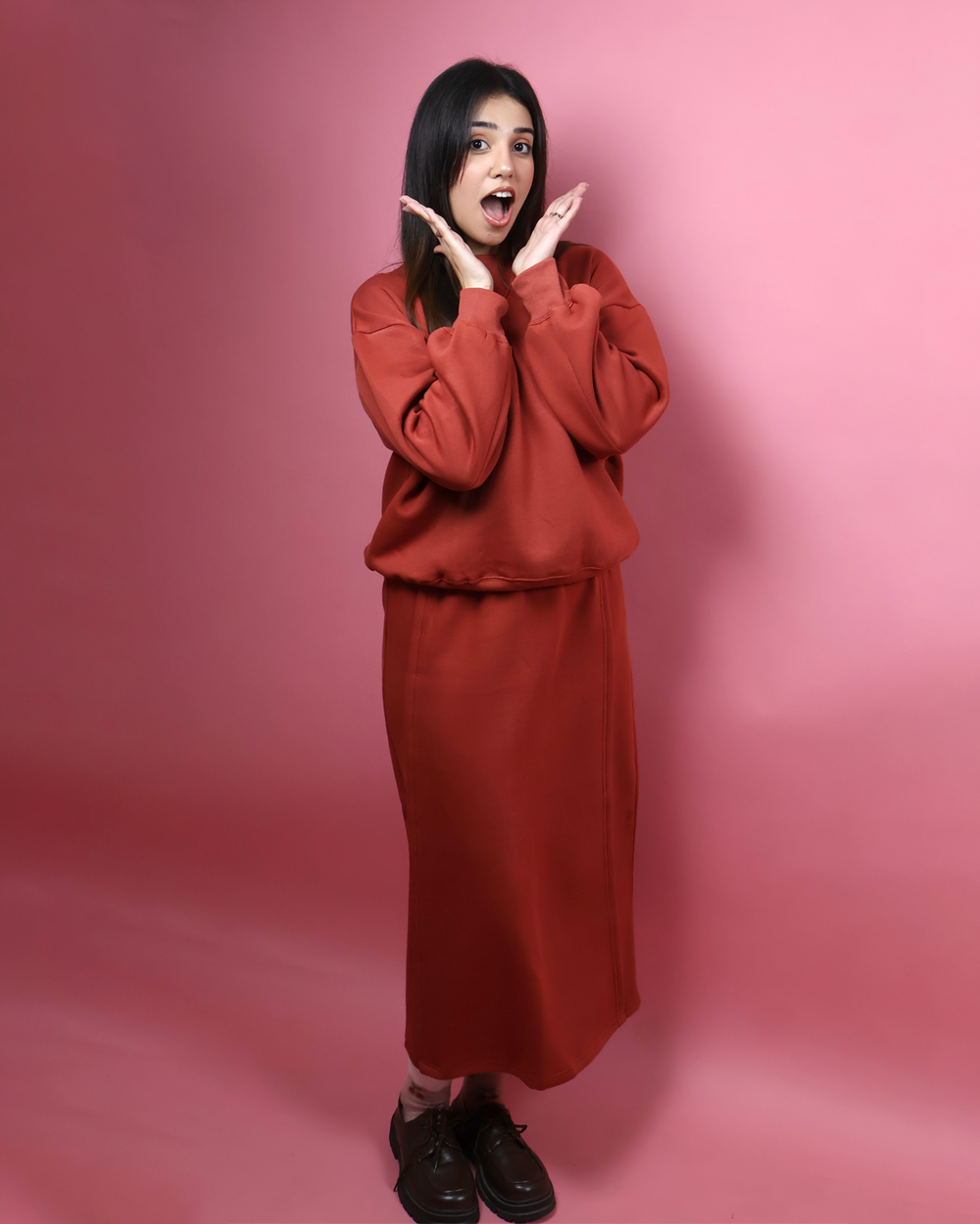 Rust Fleece Skirt Co ord Set