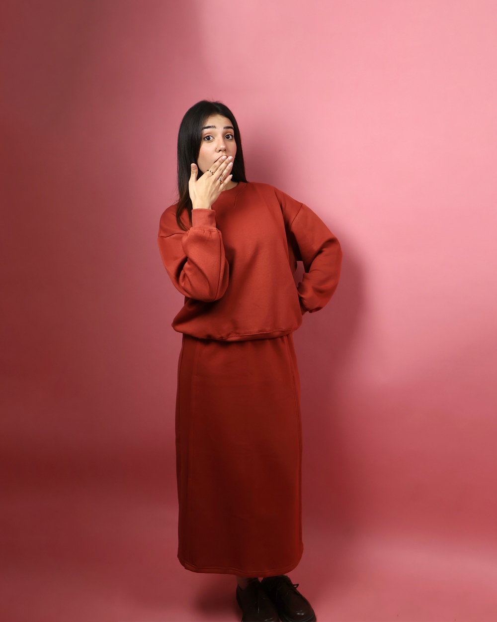 Rust Fleece Skirt Co ord Set