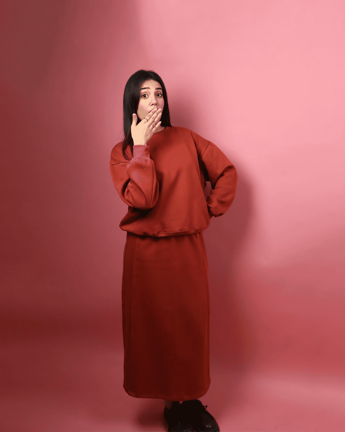 Rust Fleece Skirt Co ord Set