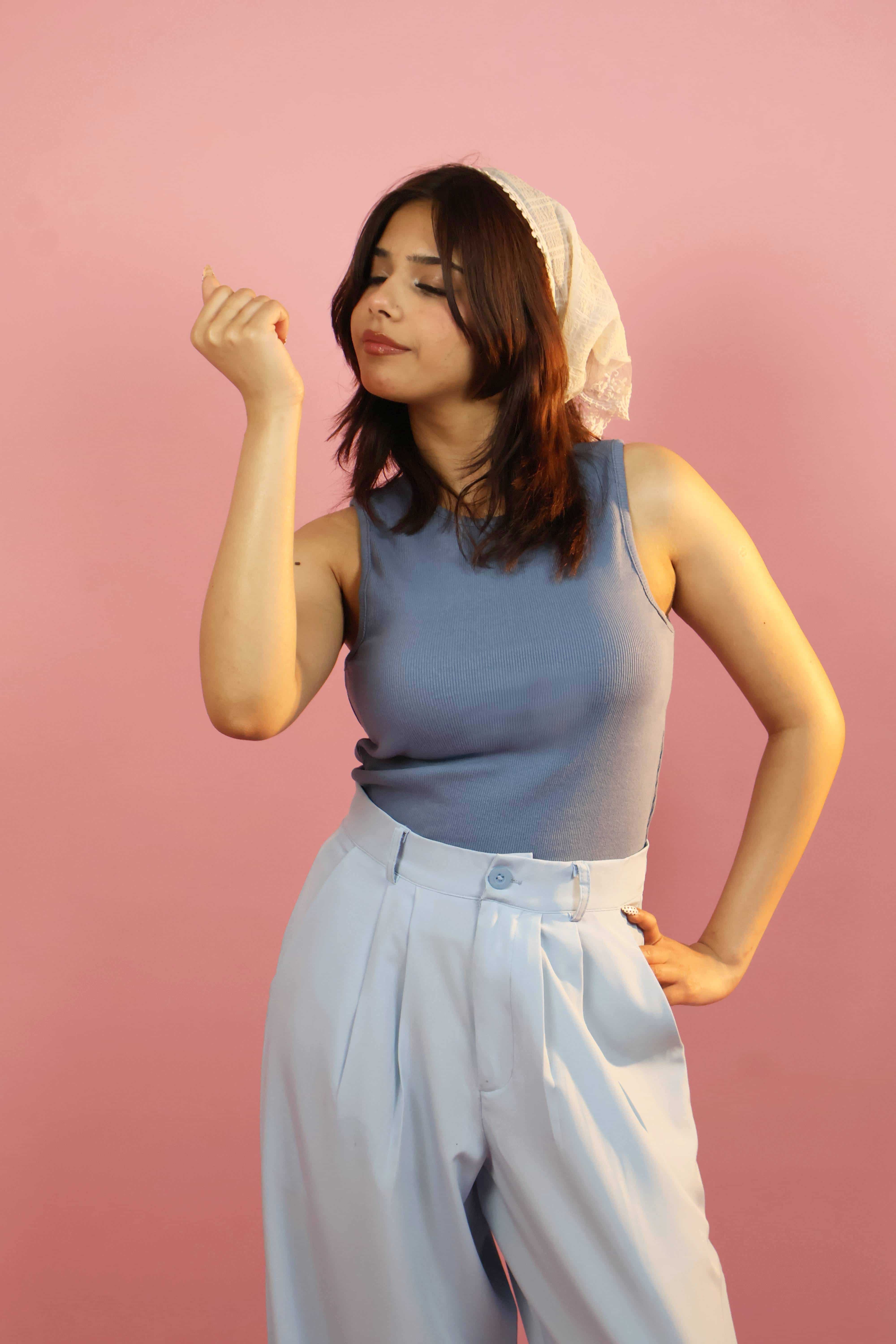 Blue  Ribbed Tank Top