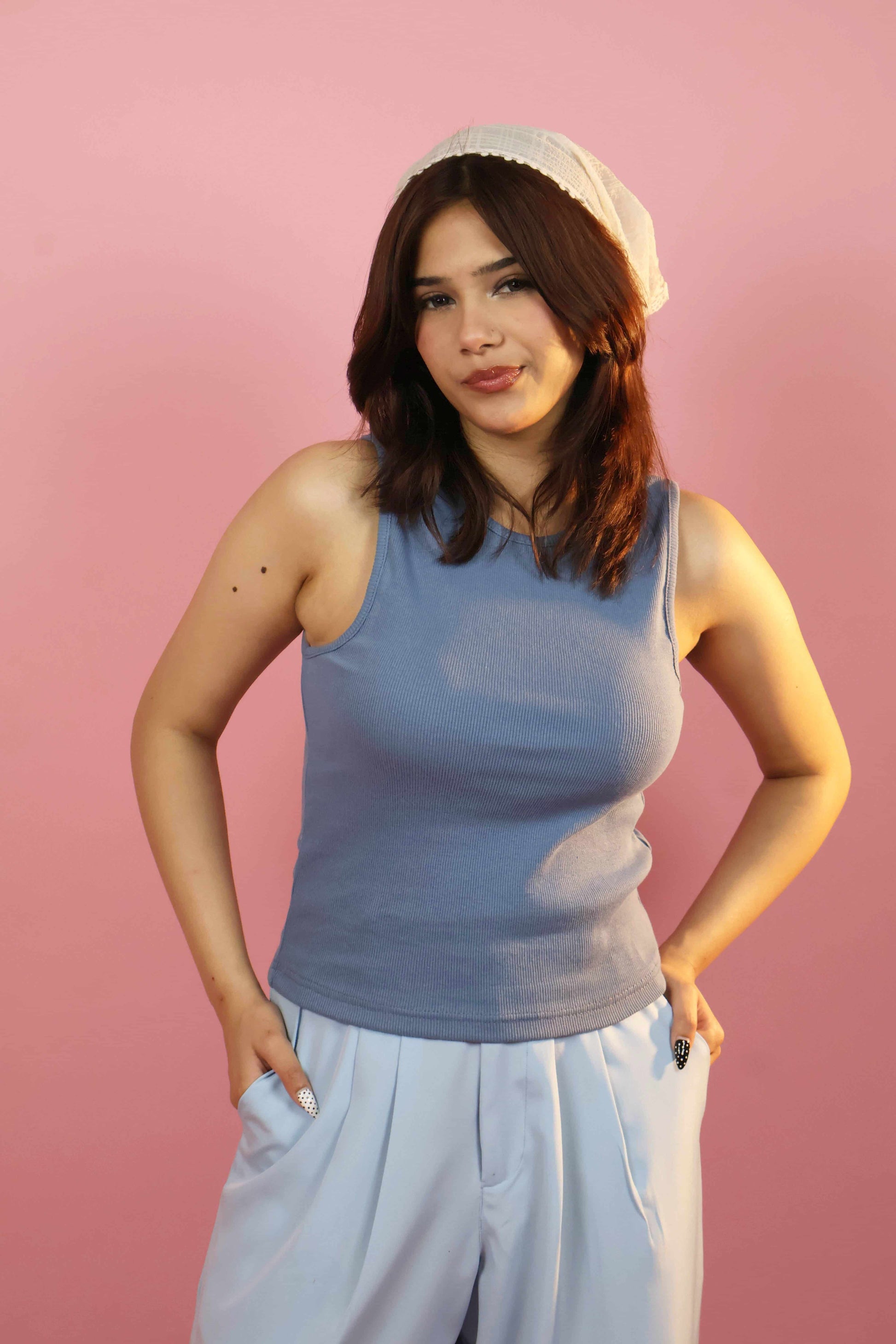 Blue  Ribbed Tank Top