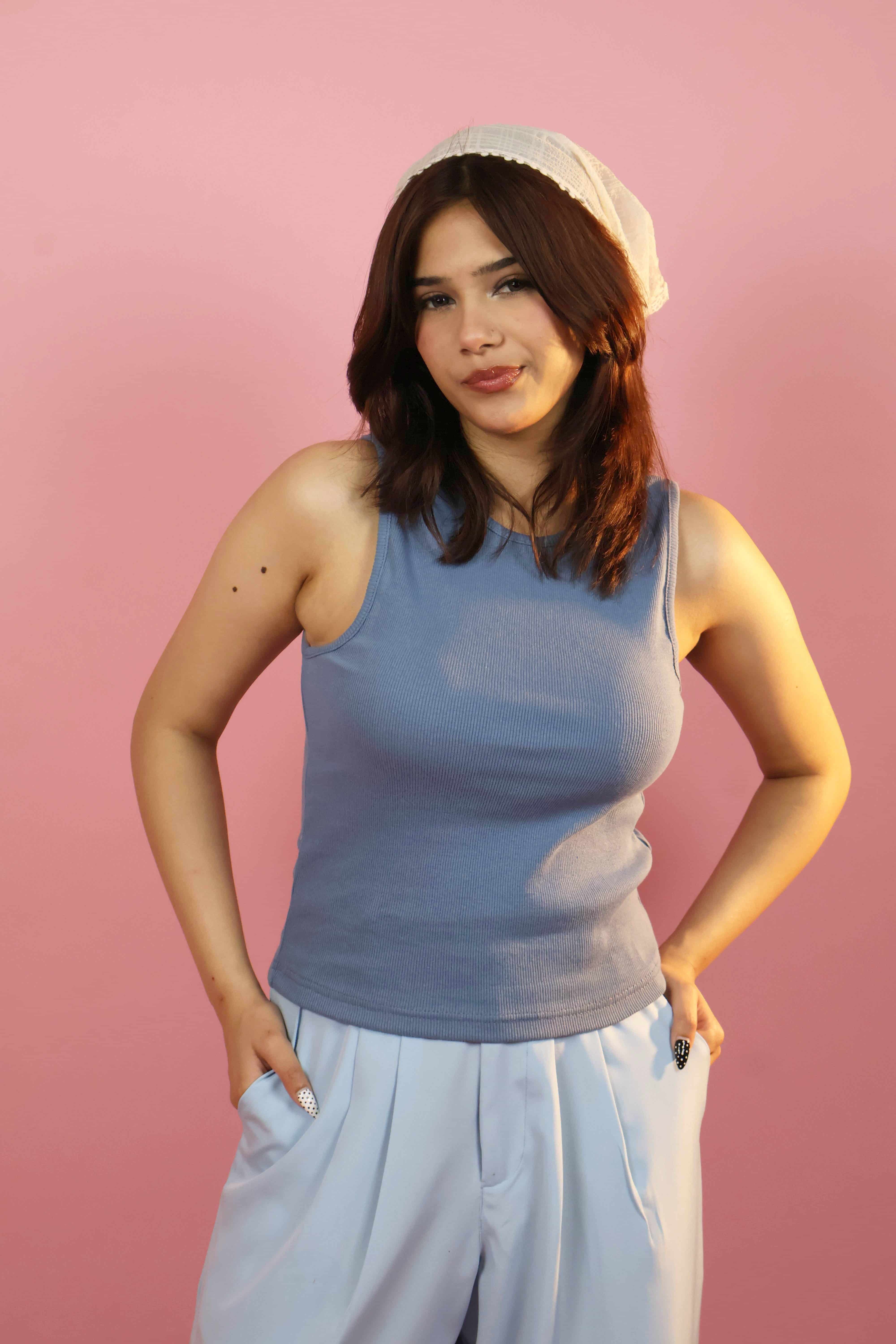 Blue  Ribbed Tank Top