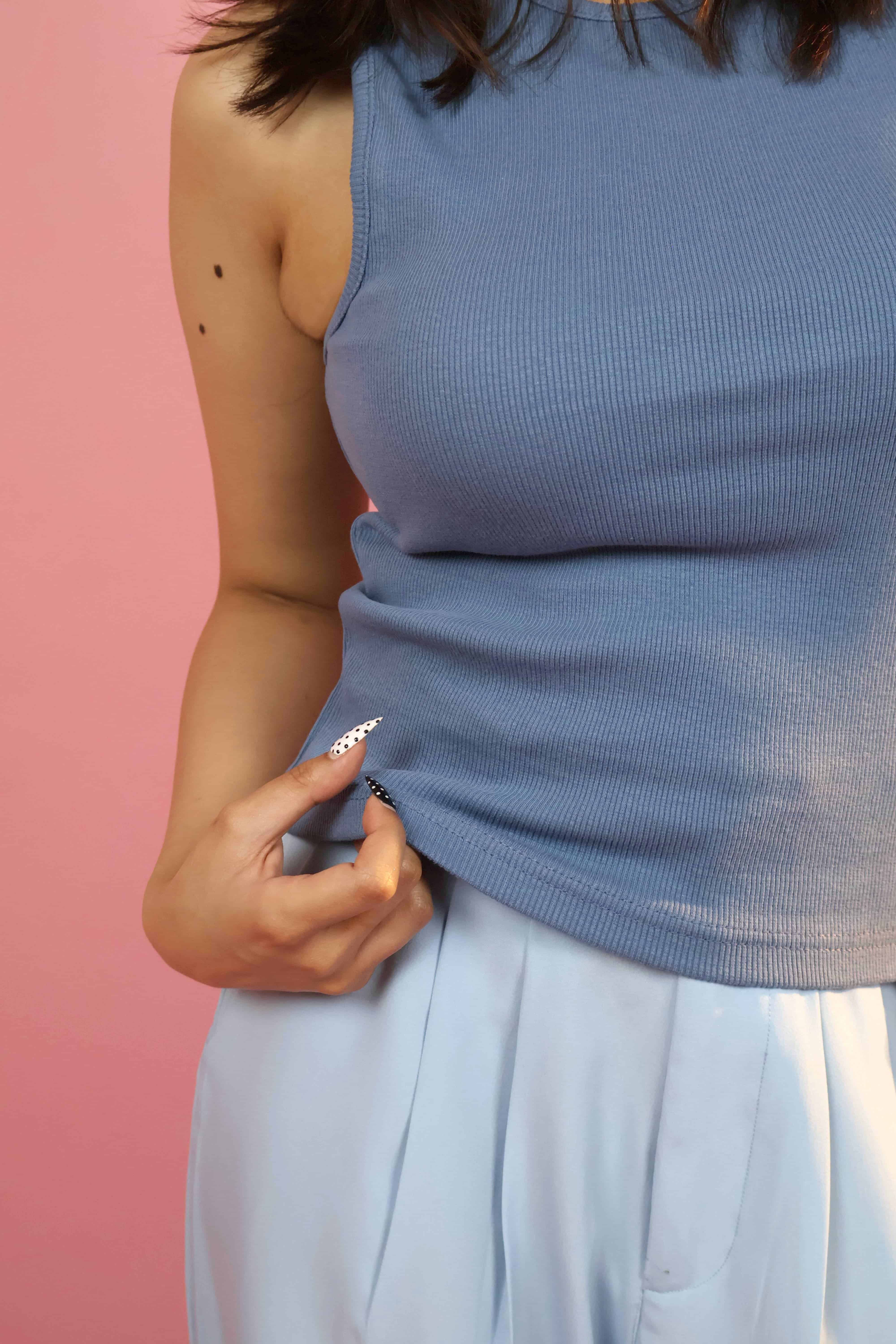 Blue  Ribbed Tank Top