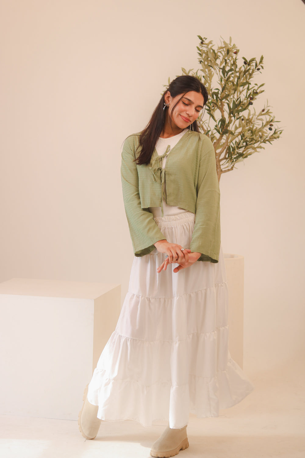 White 4-Tier Ruffle Maxi Skirt