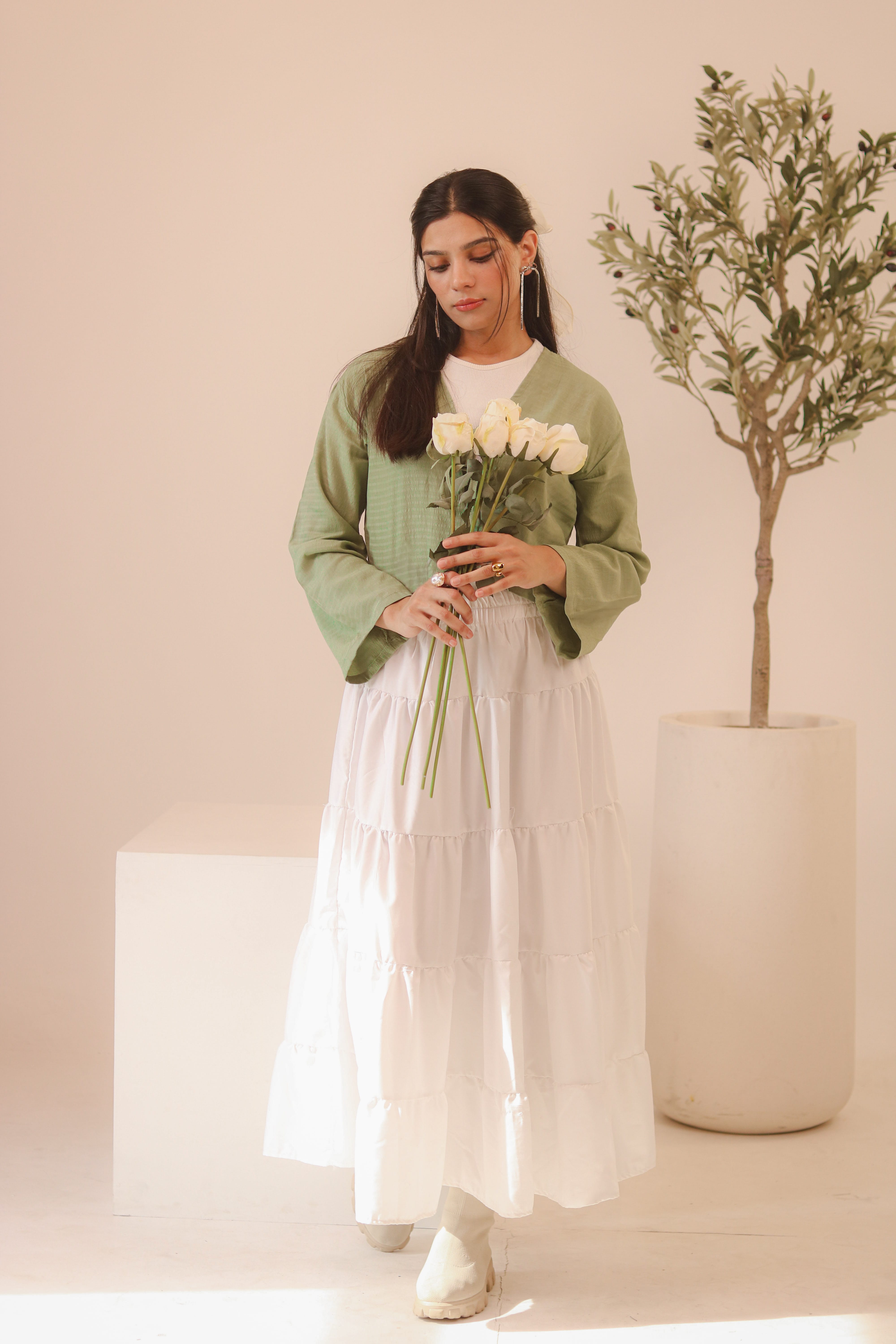 White 4-Tier Ruffle Maxi Skirt