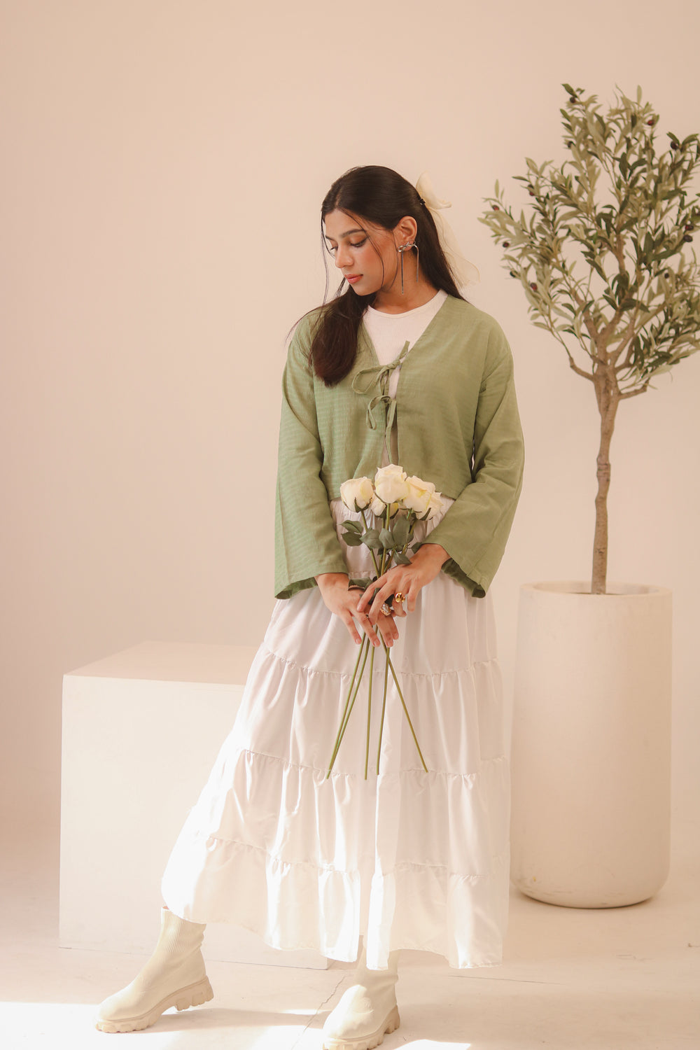 White 4-Tier Ruffle Maxi Skirt