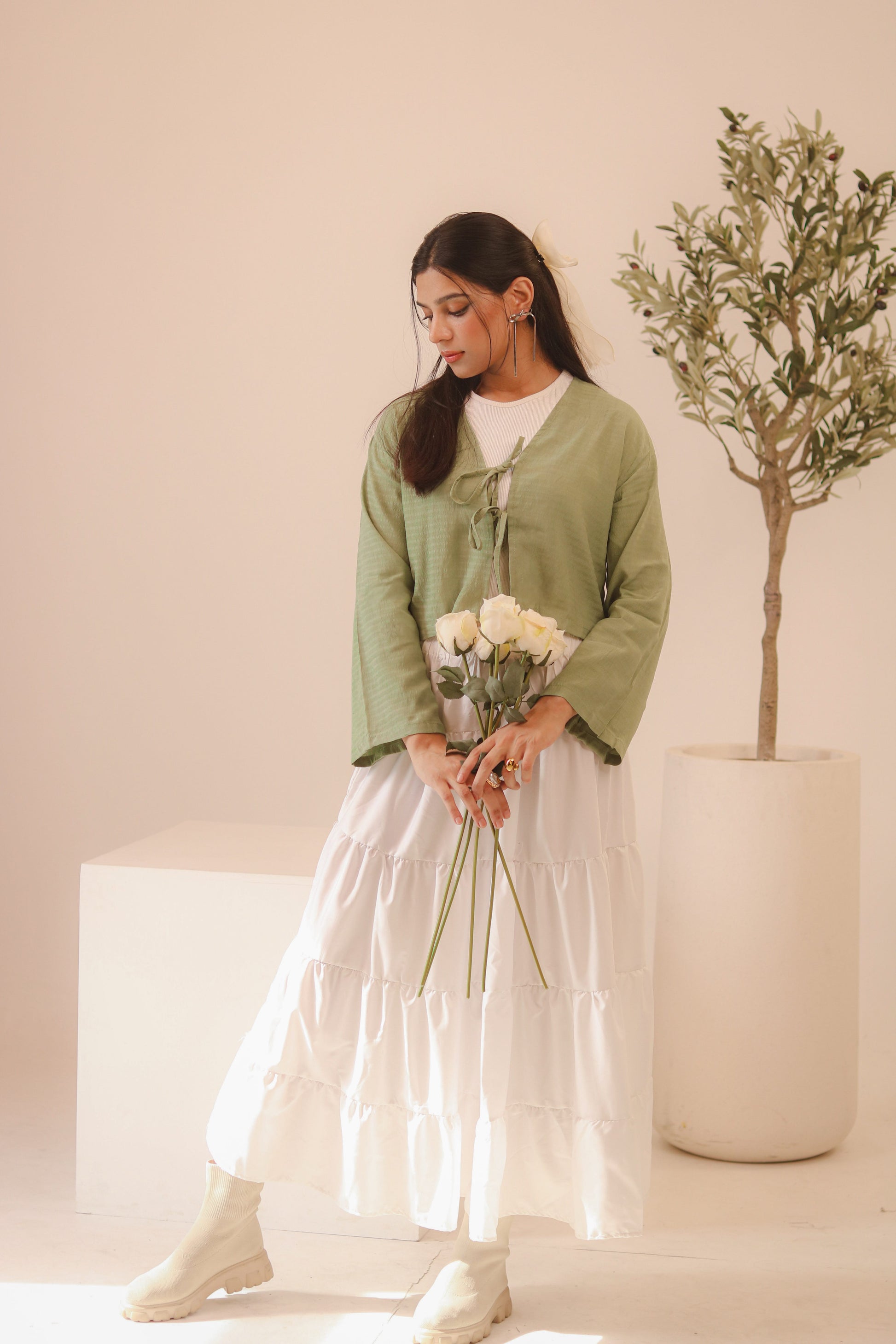 White 4-Tier Ruffle Maxi Skirt