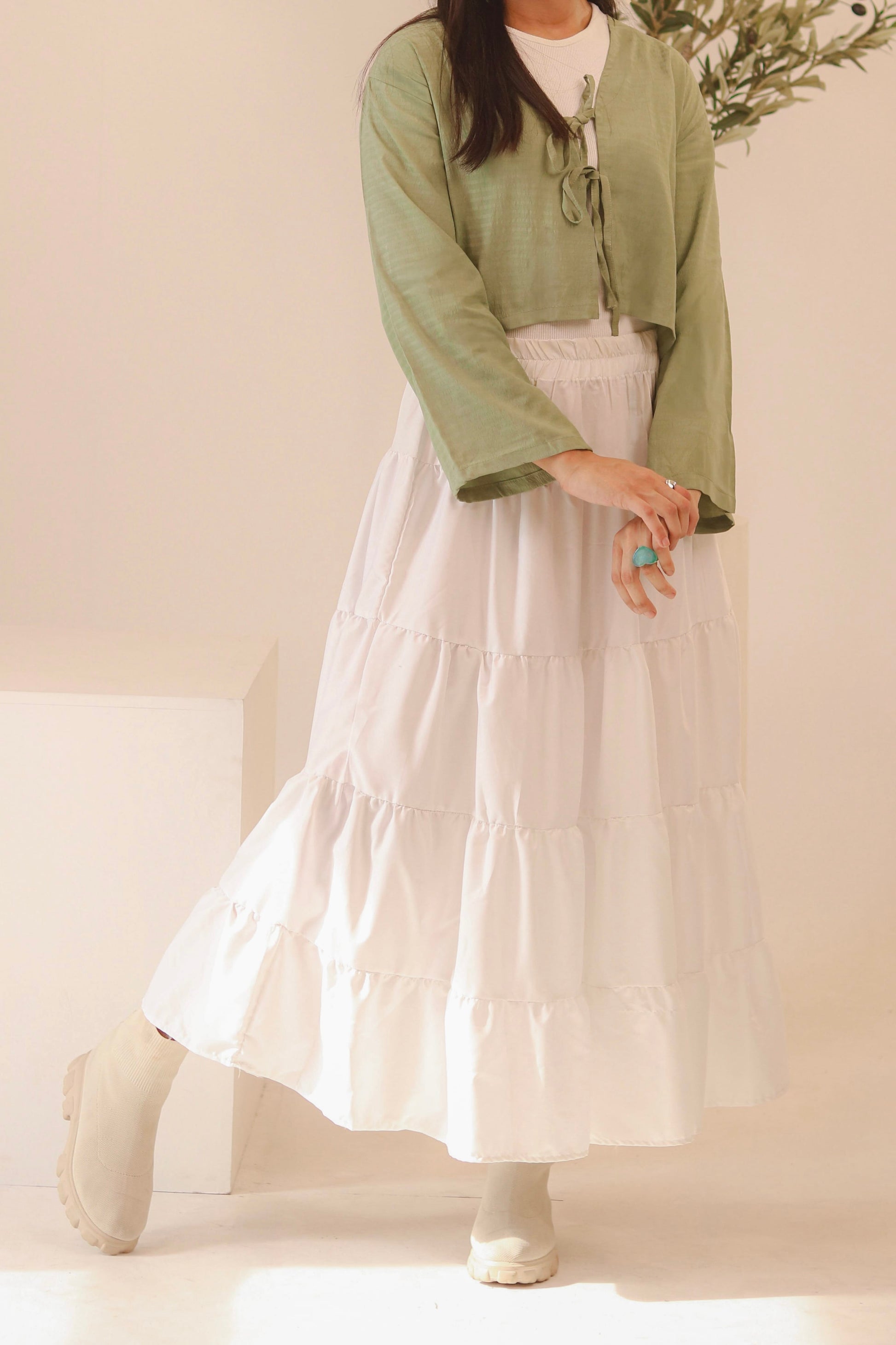 White 4-Tier Ruffle Maxi Skirt