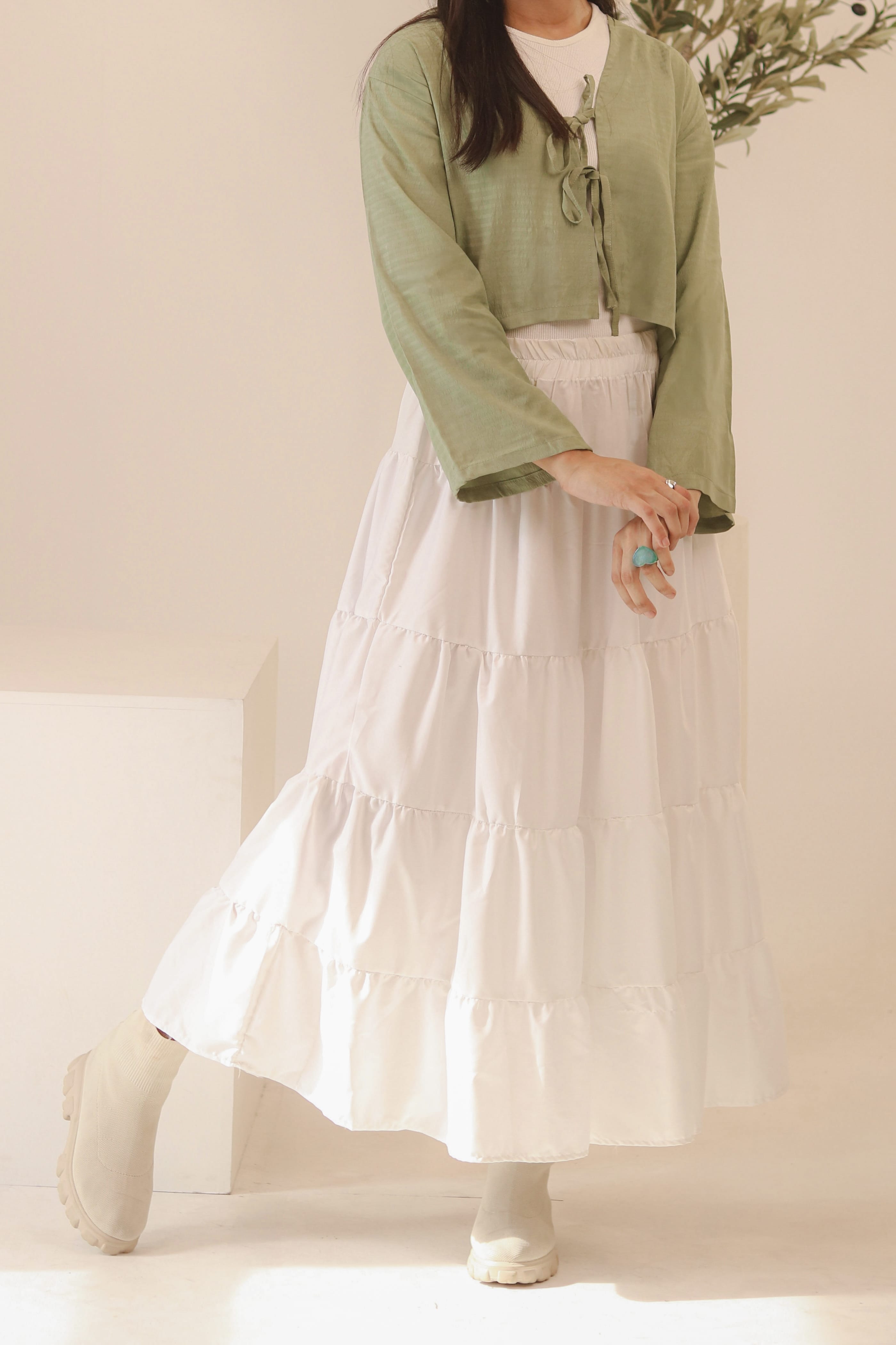White 4-Tier Ruffle Maxi Skirt