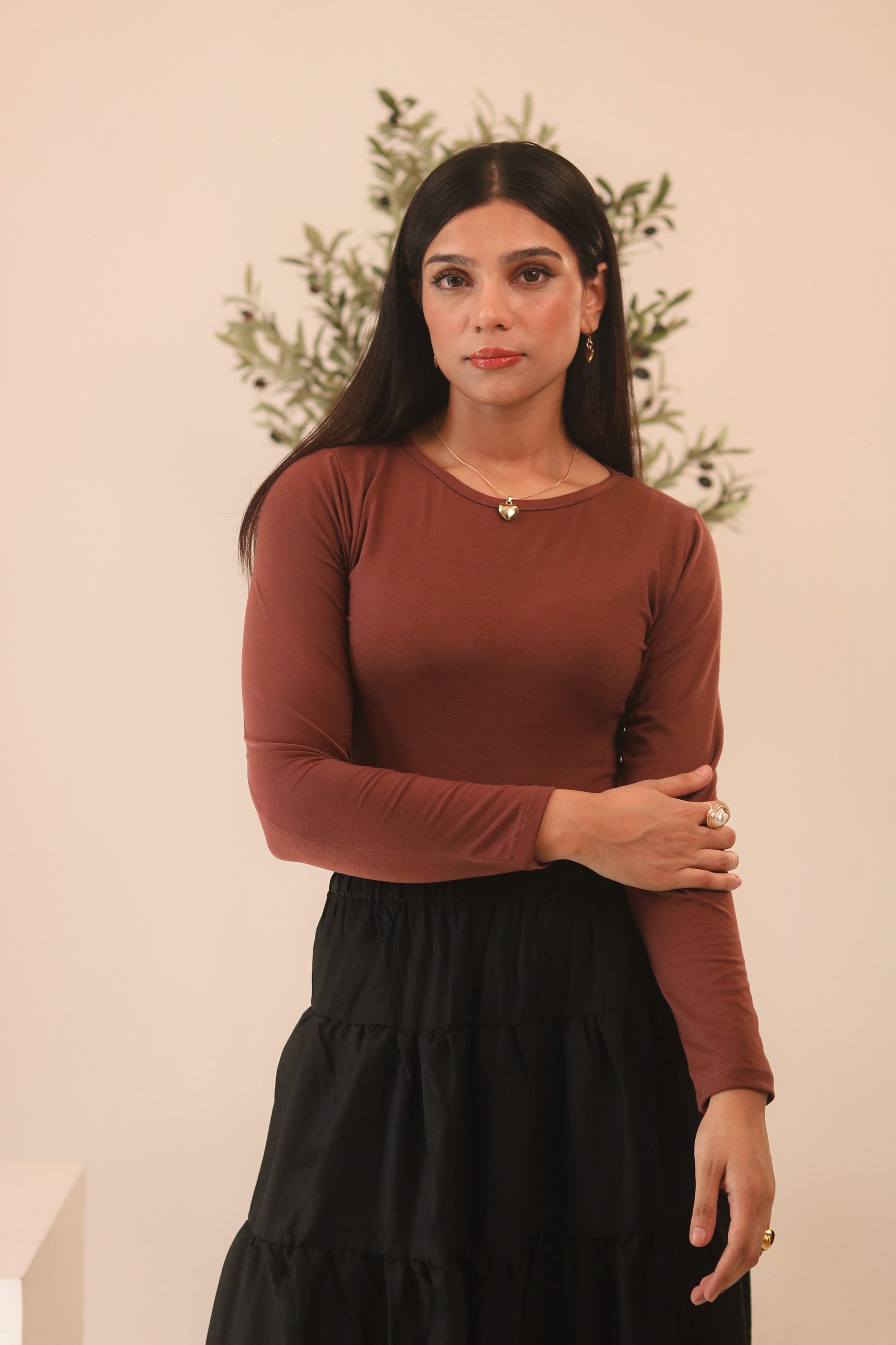 Brown Basic Fitted Full Bodysuit