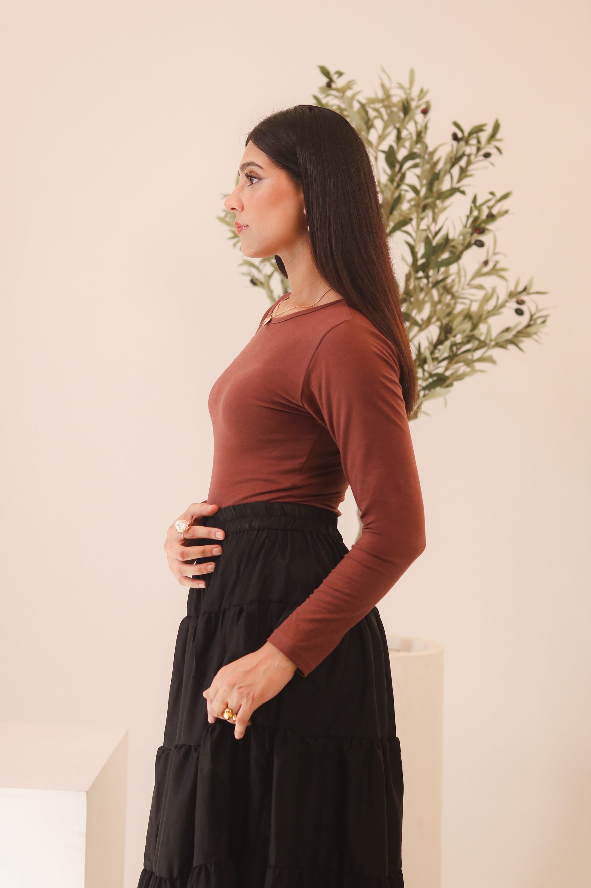 Brown Basic Fitted Full Bodysuit