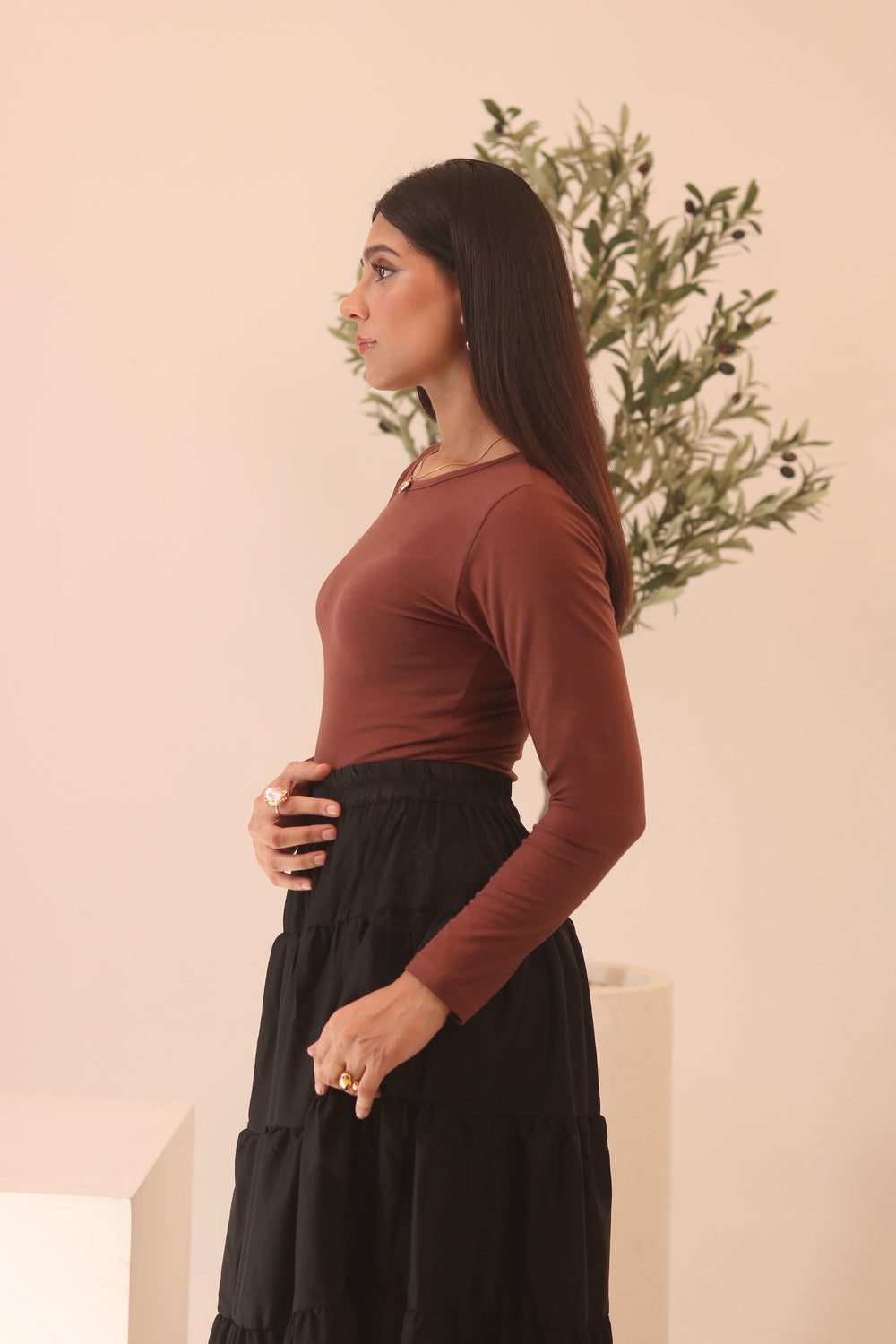 Brown Basic Fitted Full Bodysuit