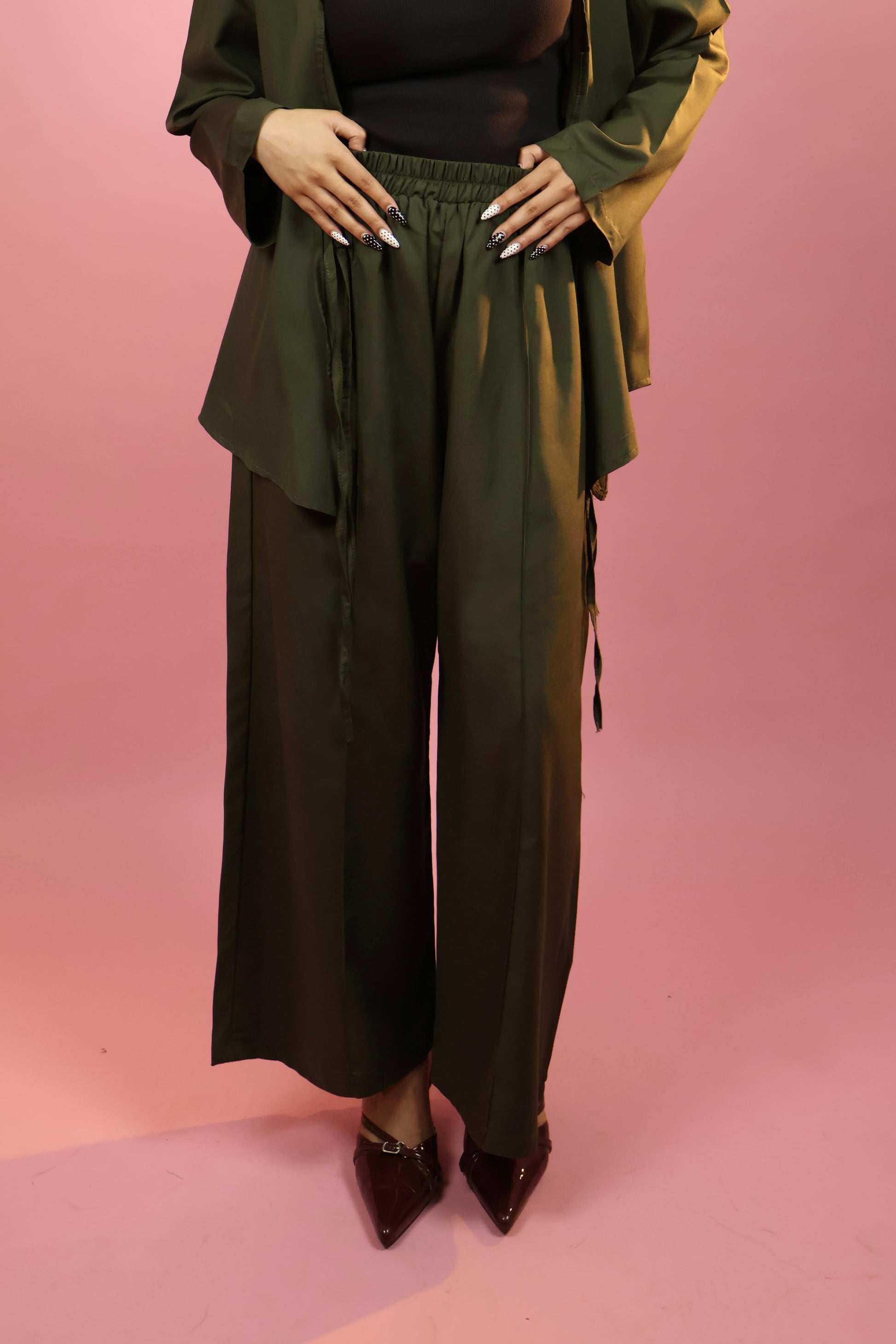 Army Green  Front Tie-up Co ord Set