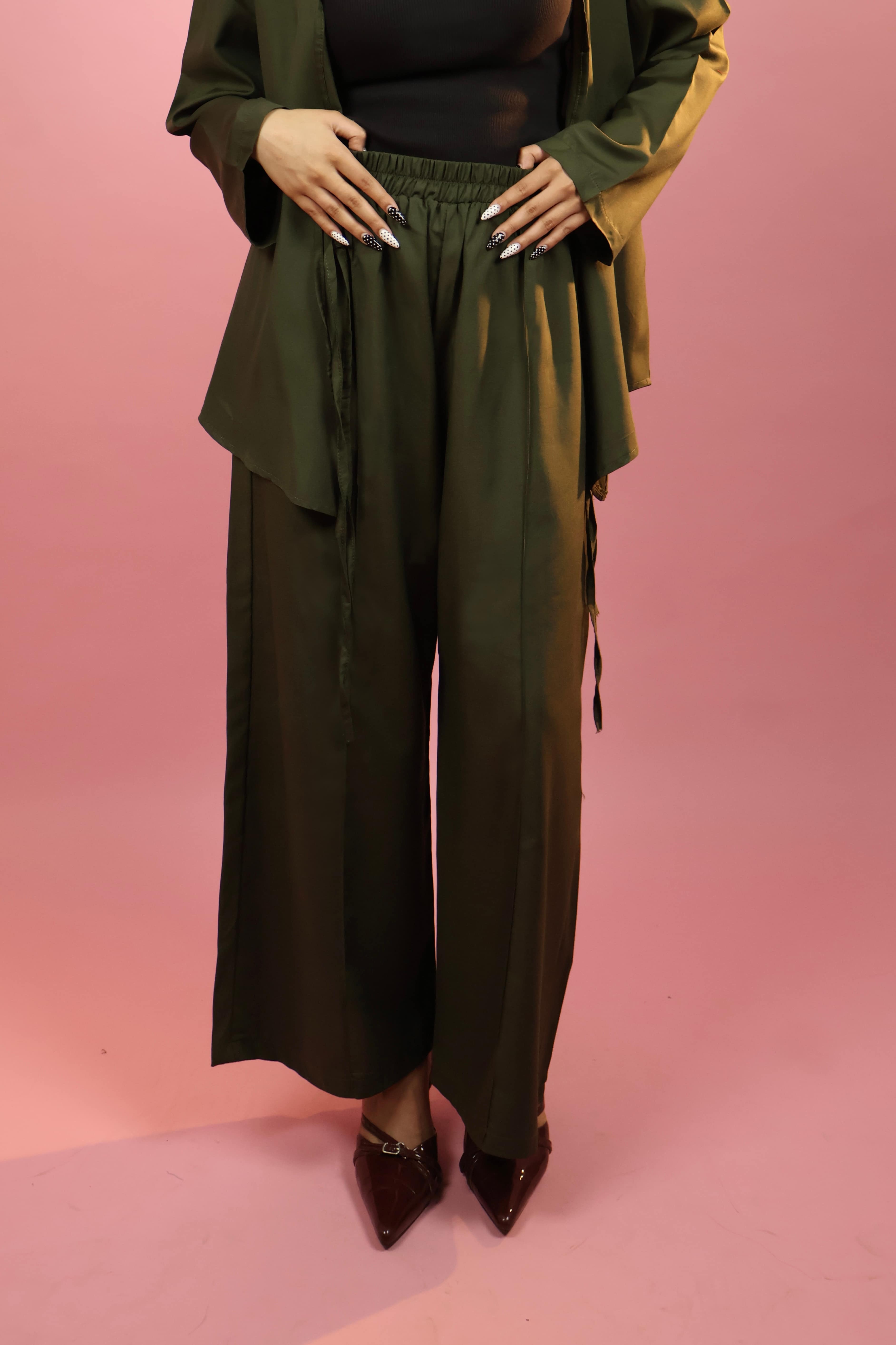 Army Green  Front Tie-up Co ord Set