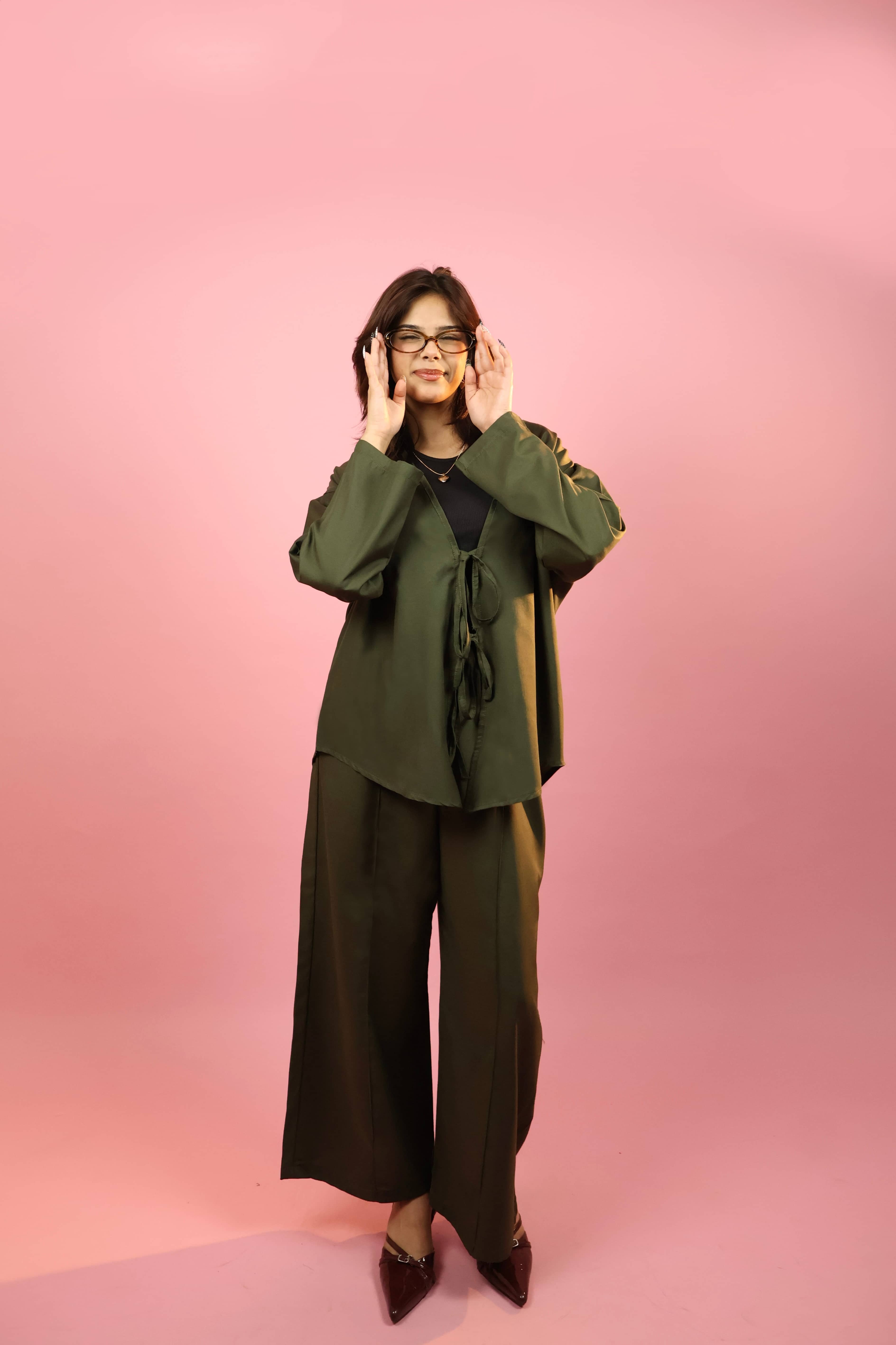 Army Green  Front Tie_up Co ord Set