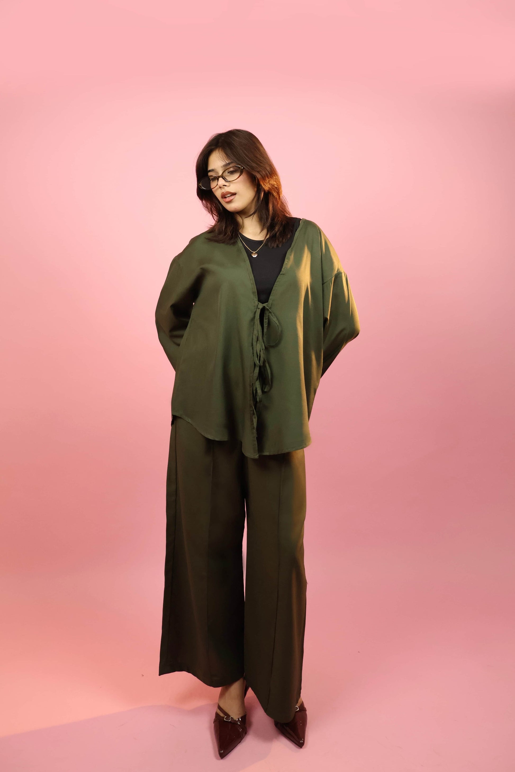 Army Green  Front Tie-up Co ord Set