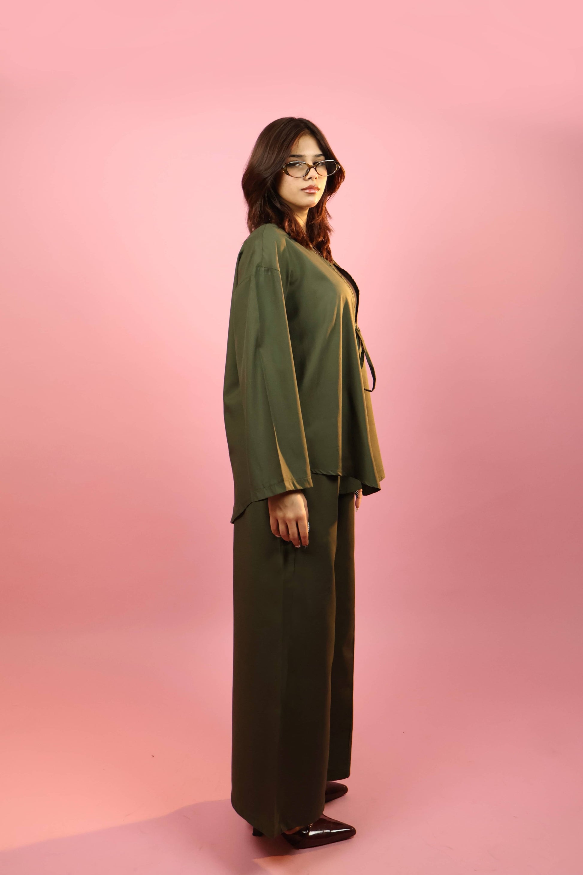 Army Green  Front Tie-up Co ord Set