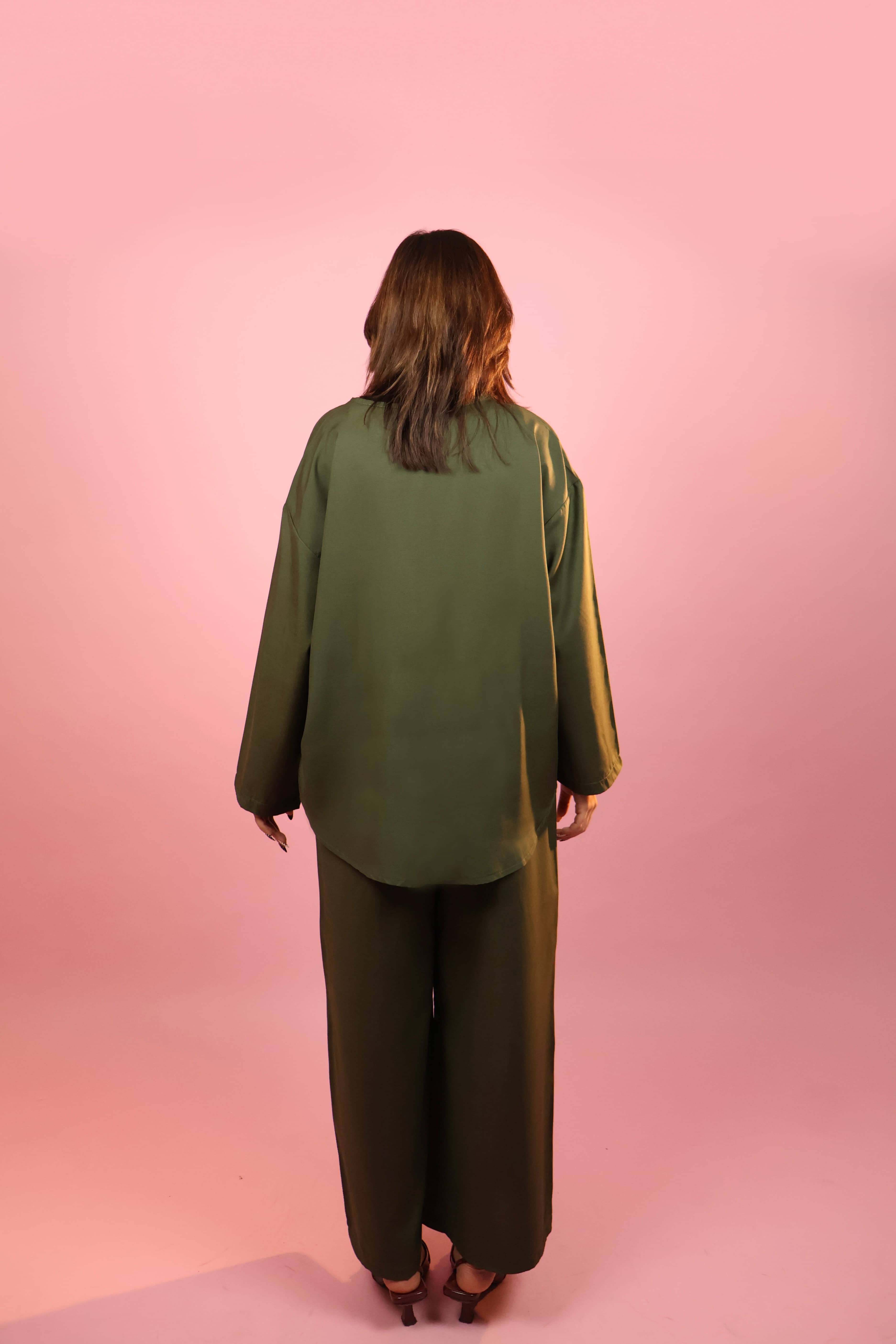 Army Green  Front Tie-up Co ord Set