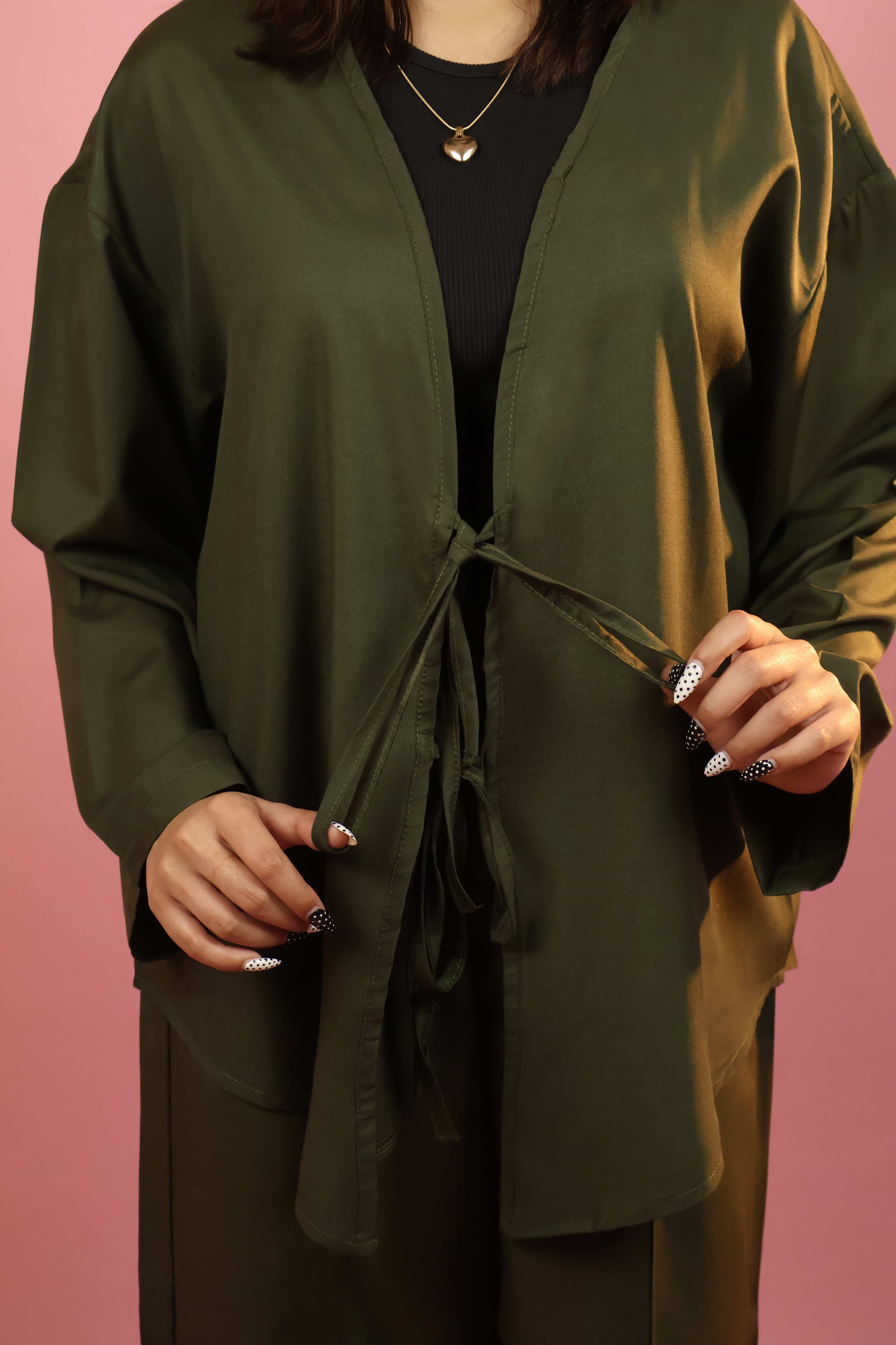 Army Green  Front Tie_up Co ord Set