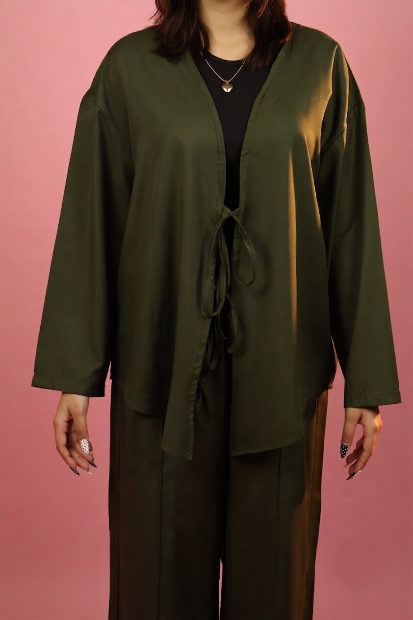 Army Green  Front Tie_up Co ord Set