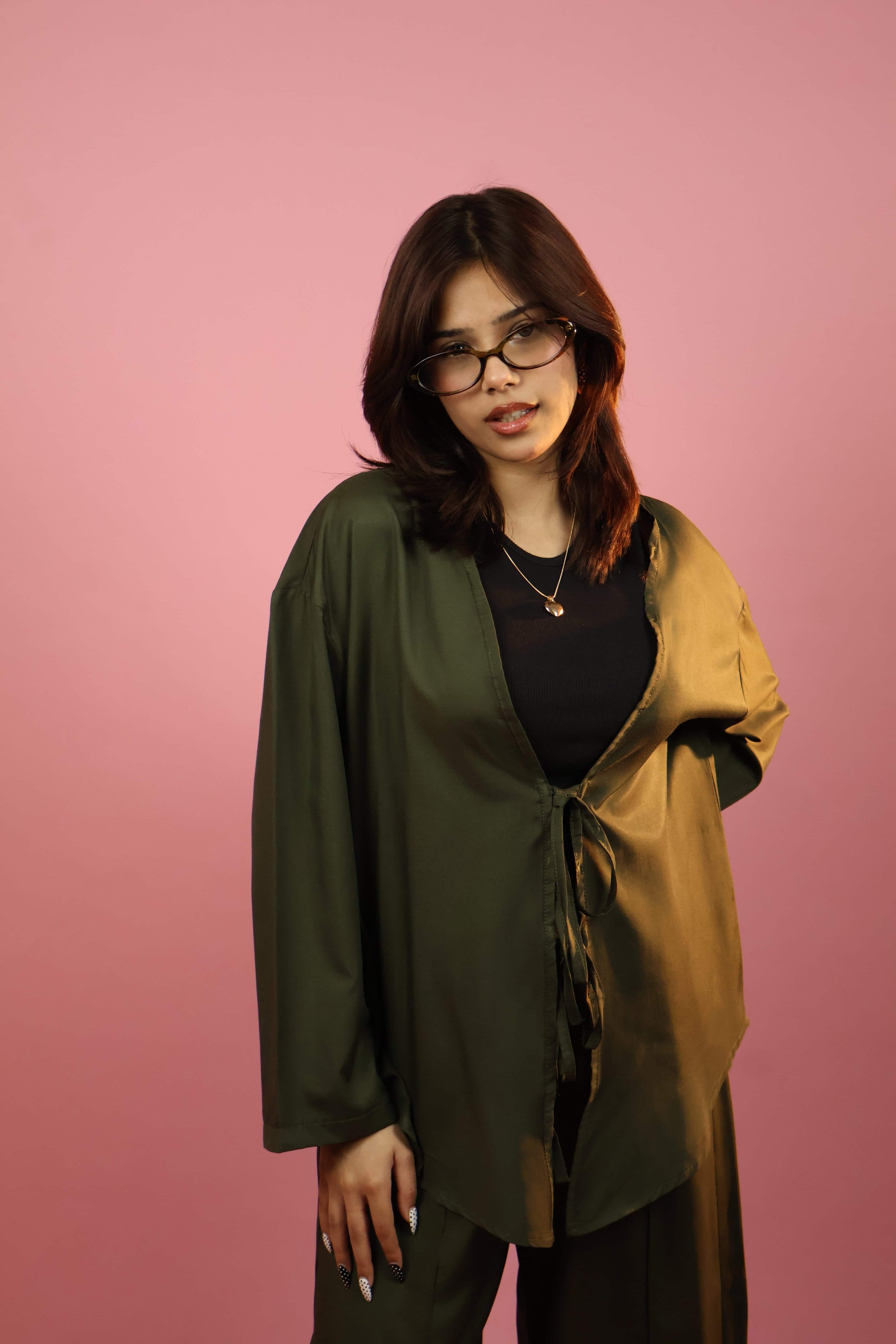 Army Green  Front Tie_up Co ord Set