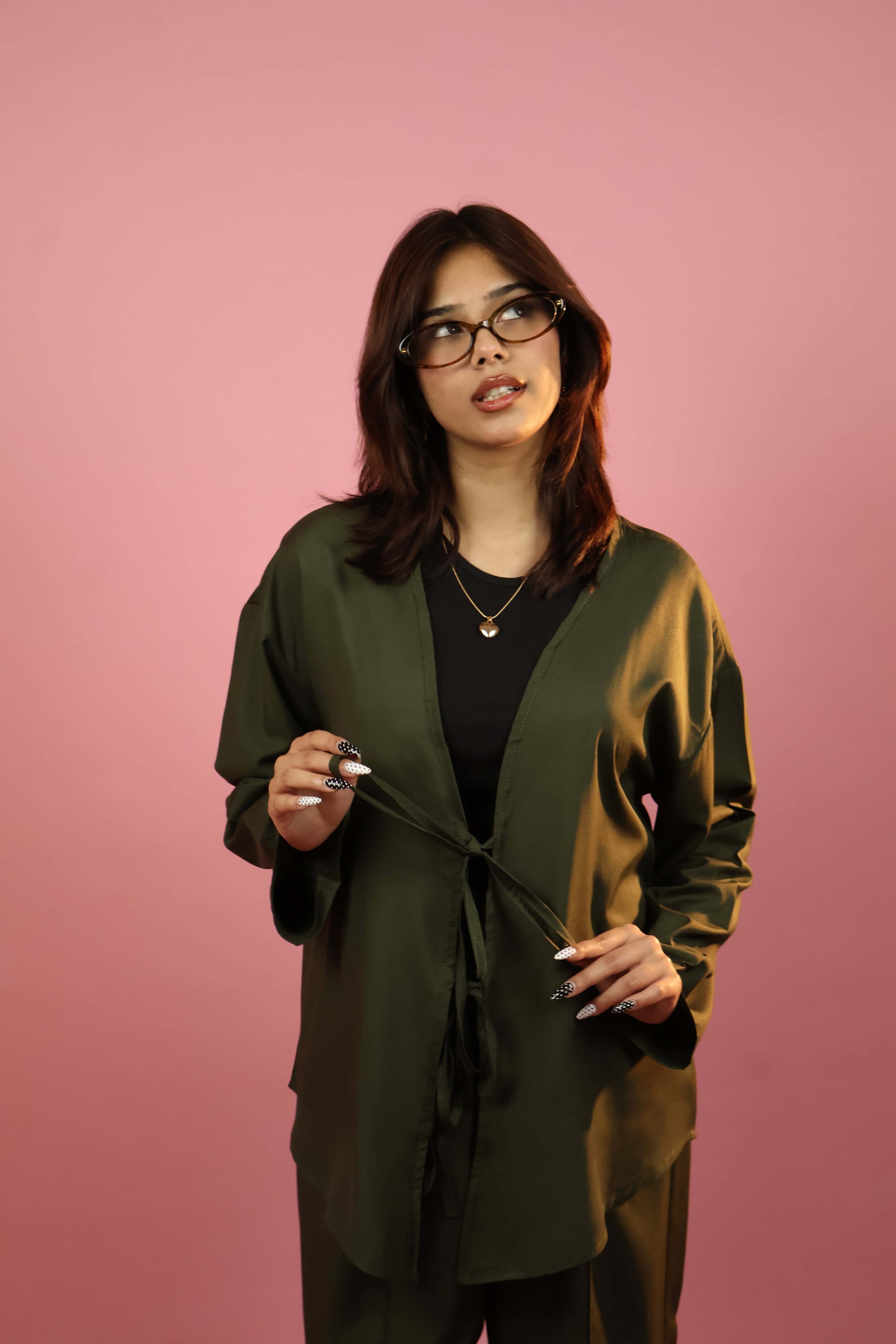 Army Green  Front Tie_up Co ord Set