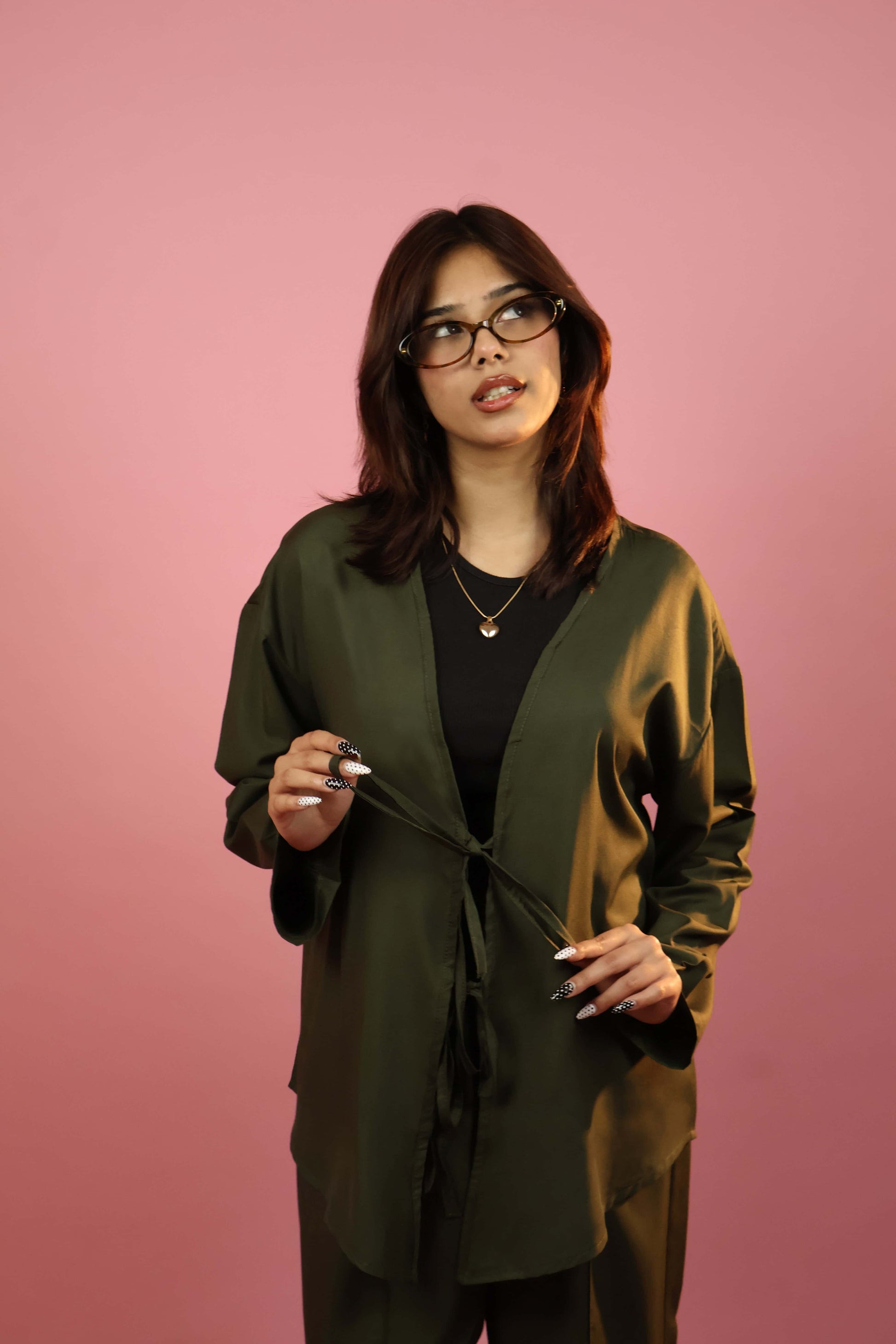 Army Green  Front Tie-up Co ord Set