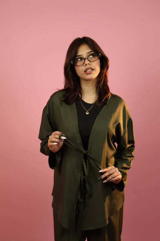 Army Green  Front Tie-up Co ord Set