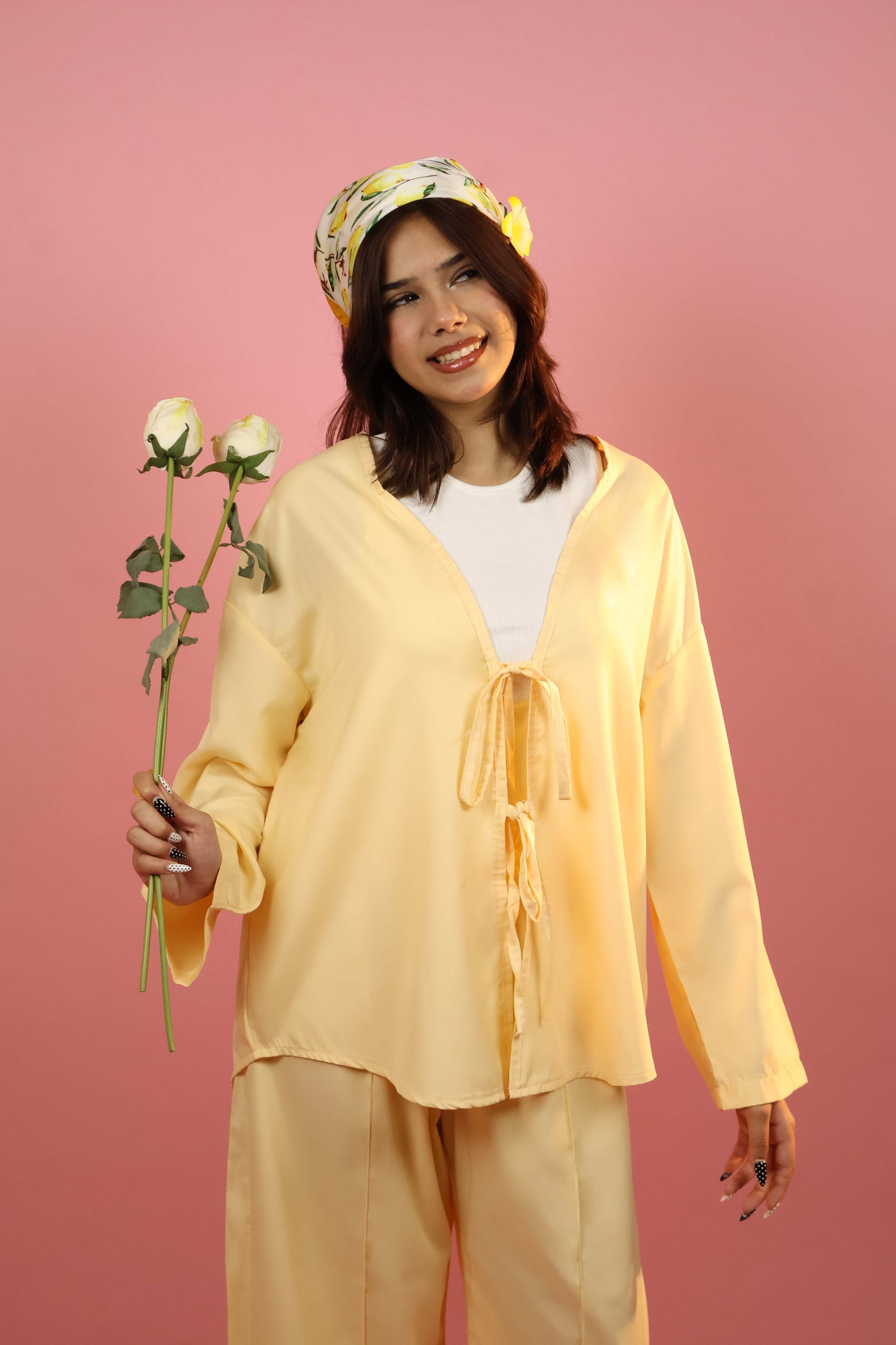 Butter Yellow Front  Tie-up Co ord Set