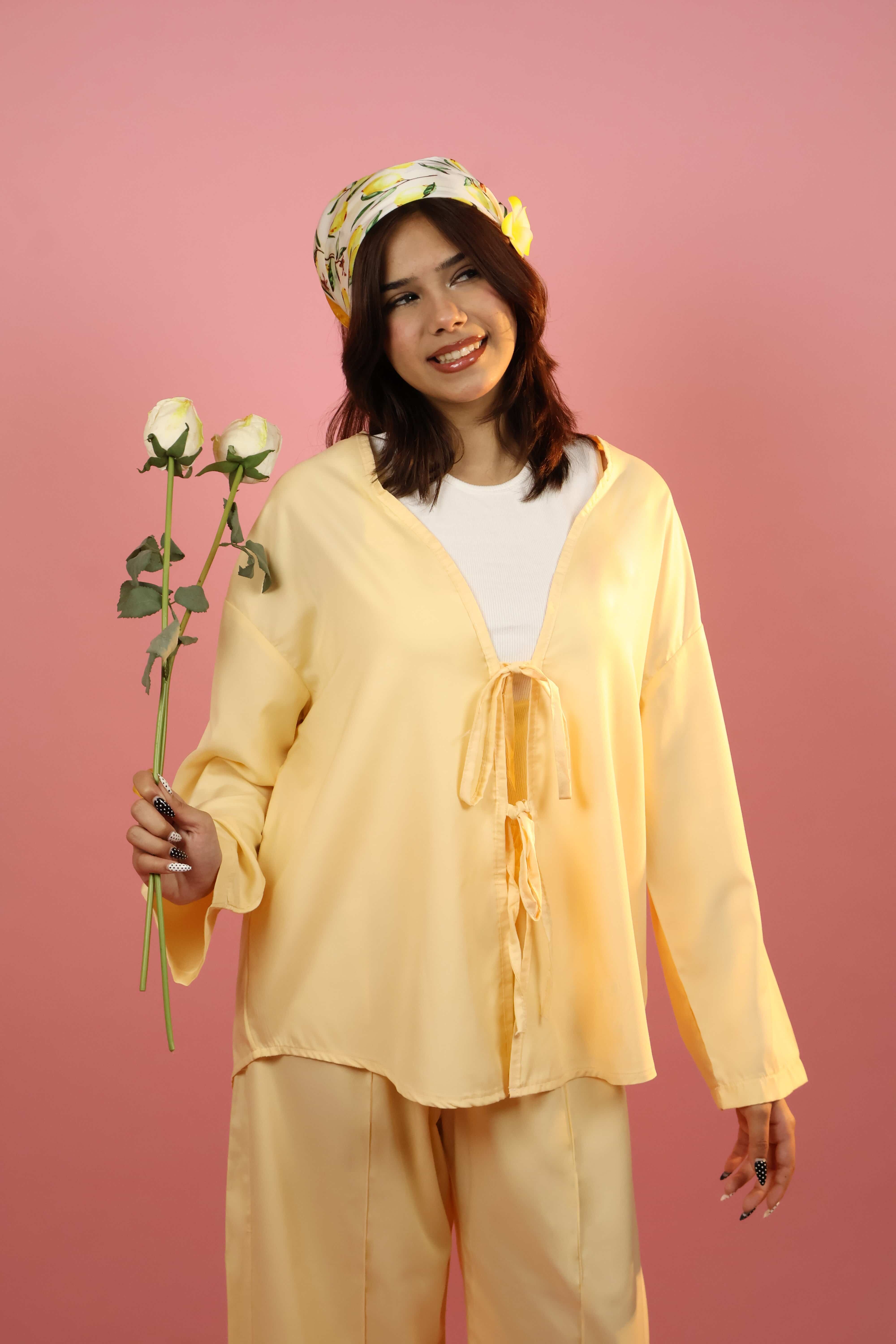 Butter Yellow Front  Tie-up Co ord Set