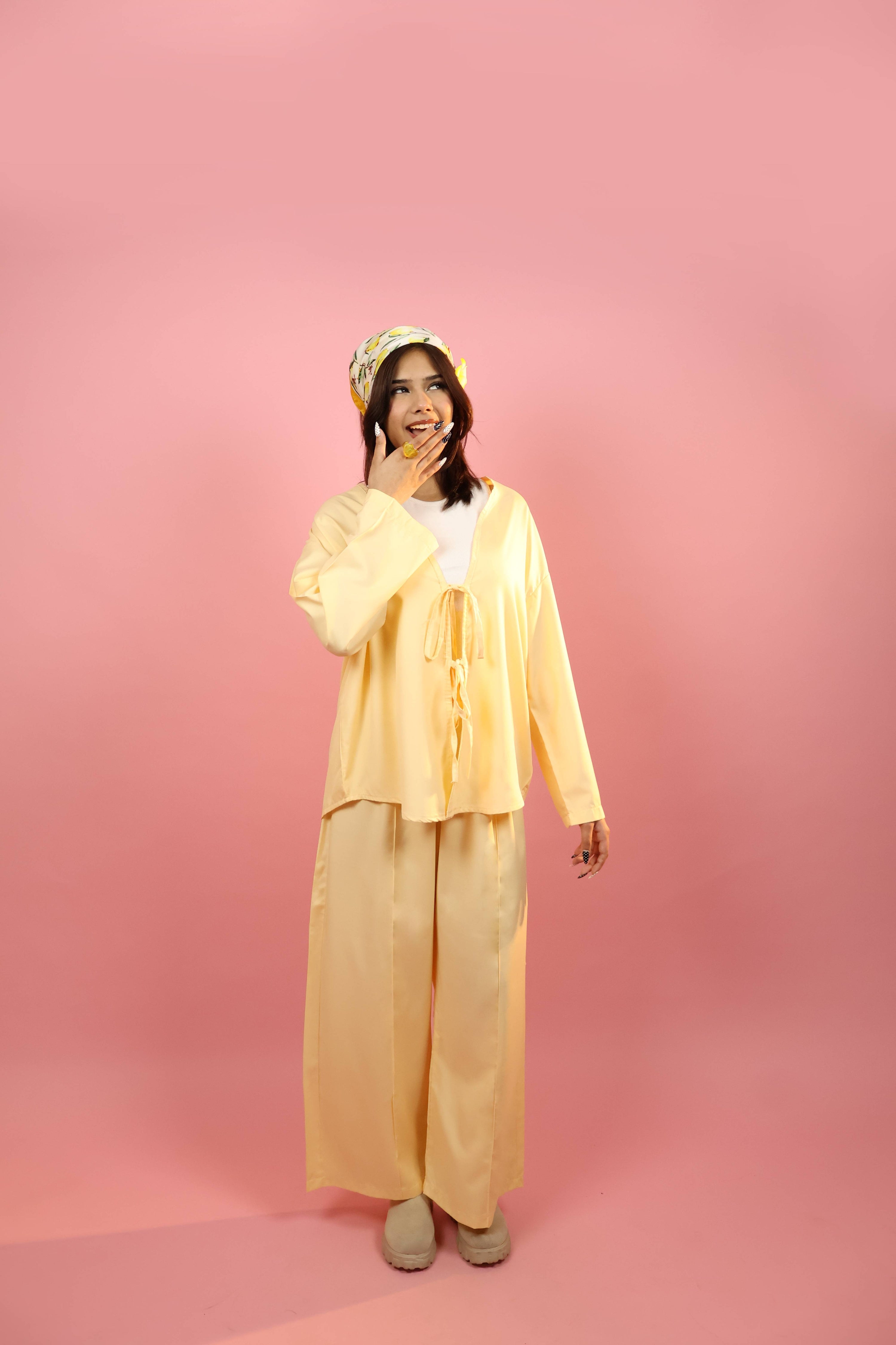 Butter Yellow Front  Tie_up Co ord Set