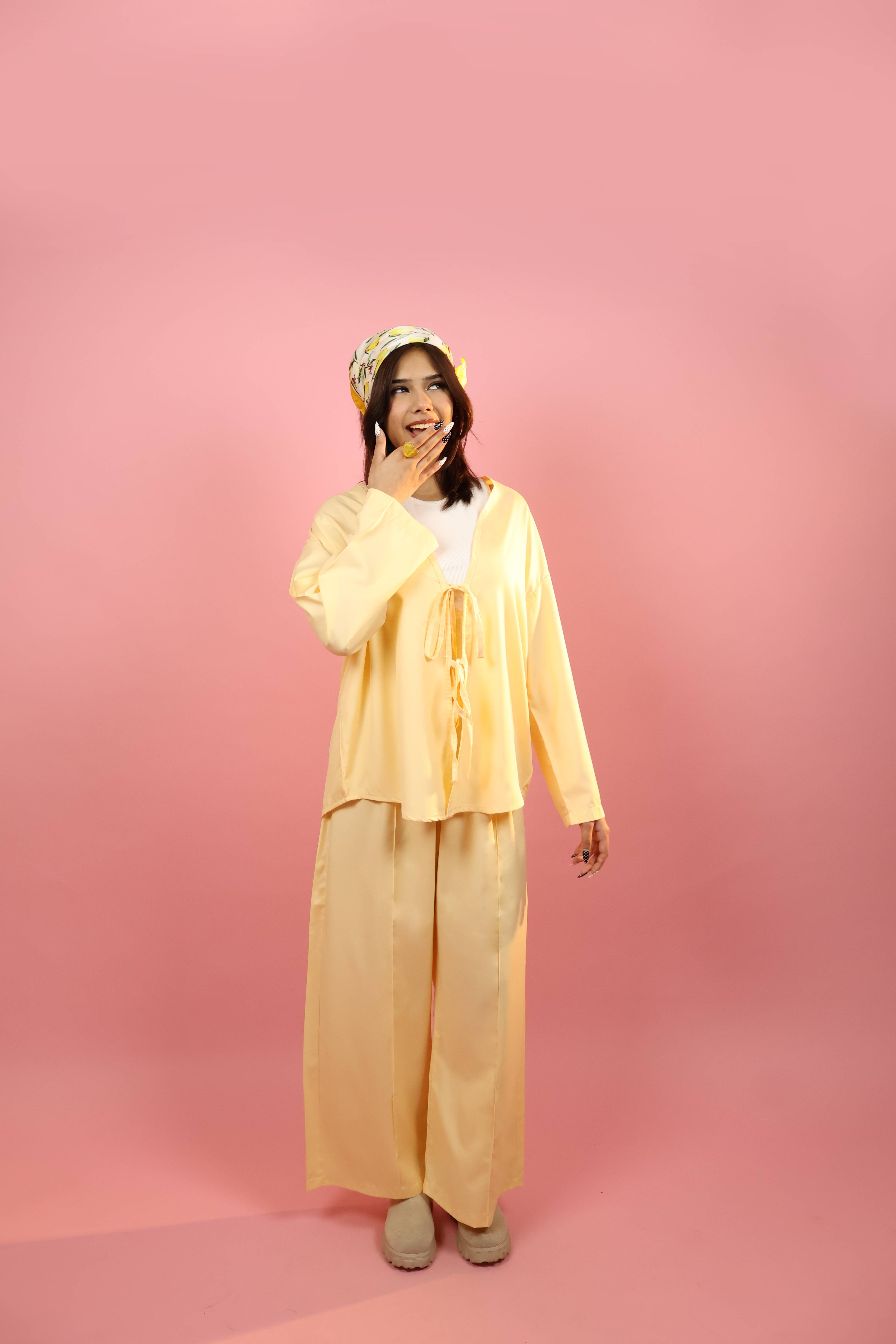 Butter Yellow Front  Tie_up Co ord Set