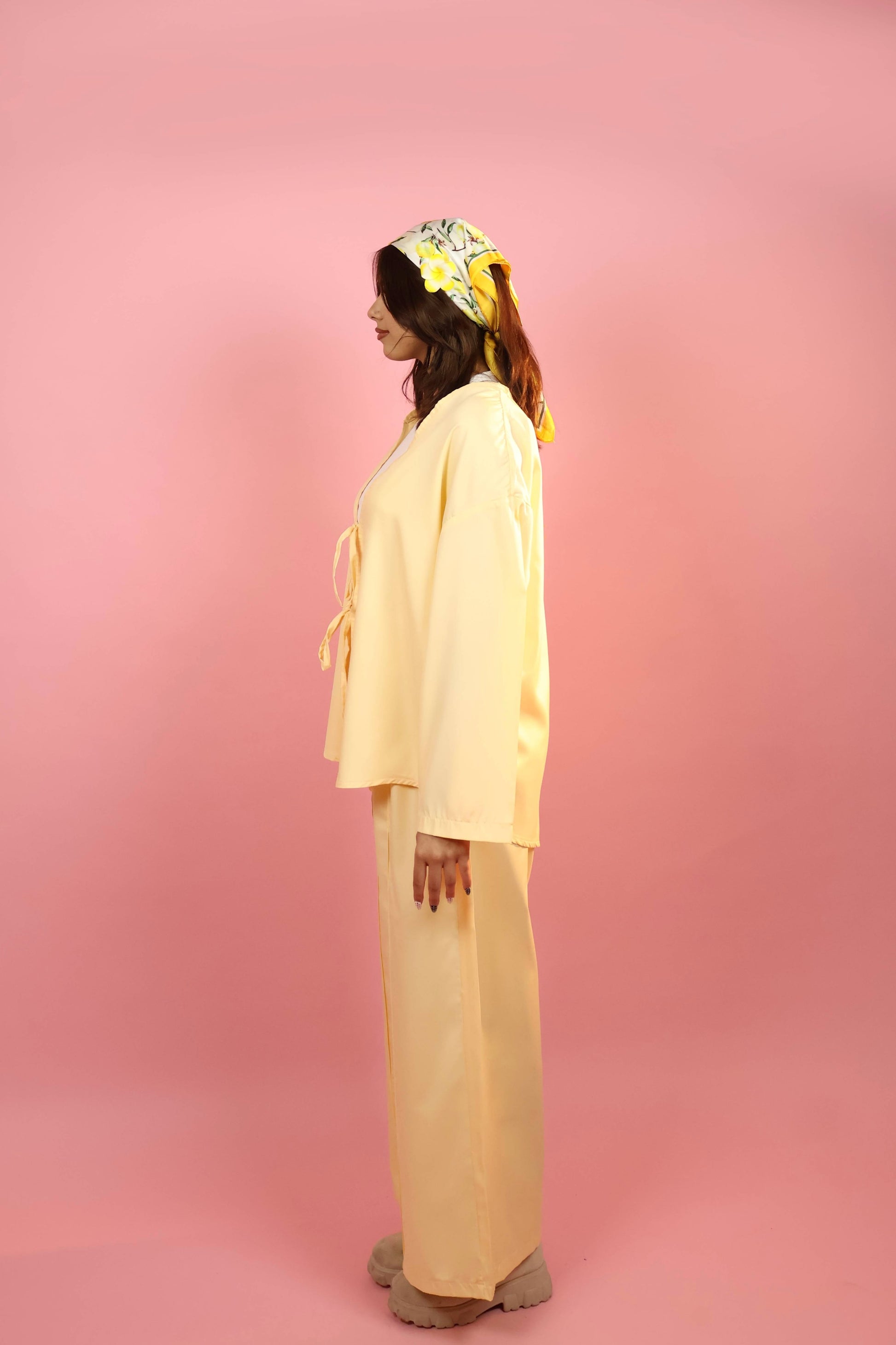 Butter Yellow Front  Tie-up Co ord Set