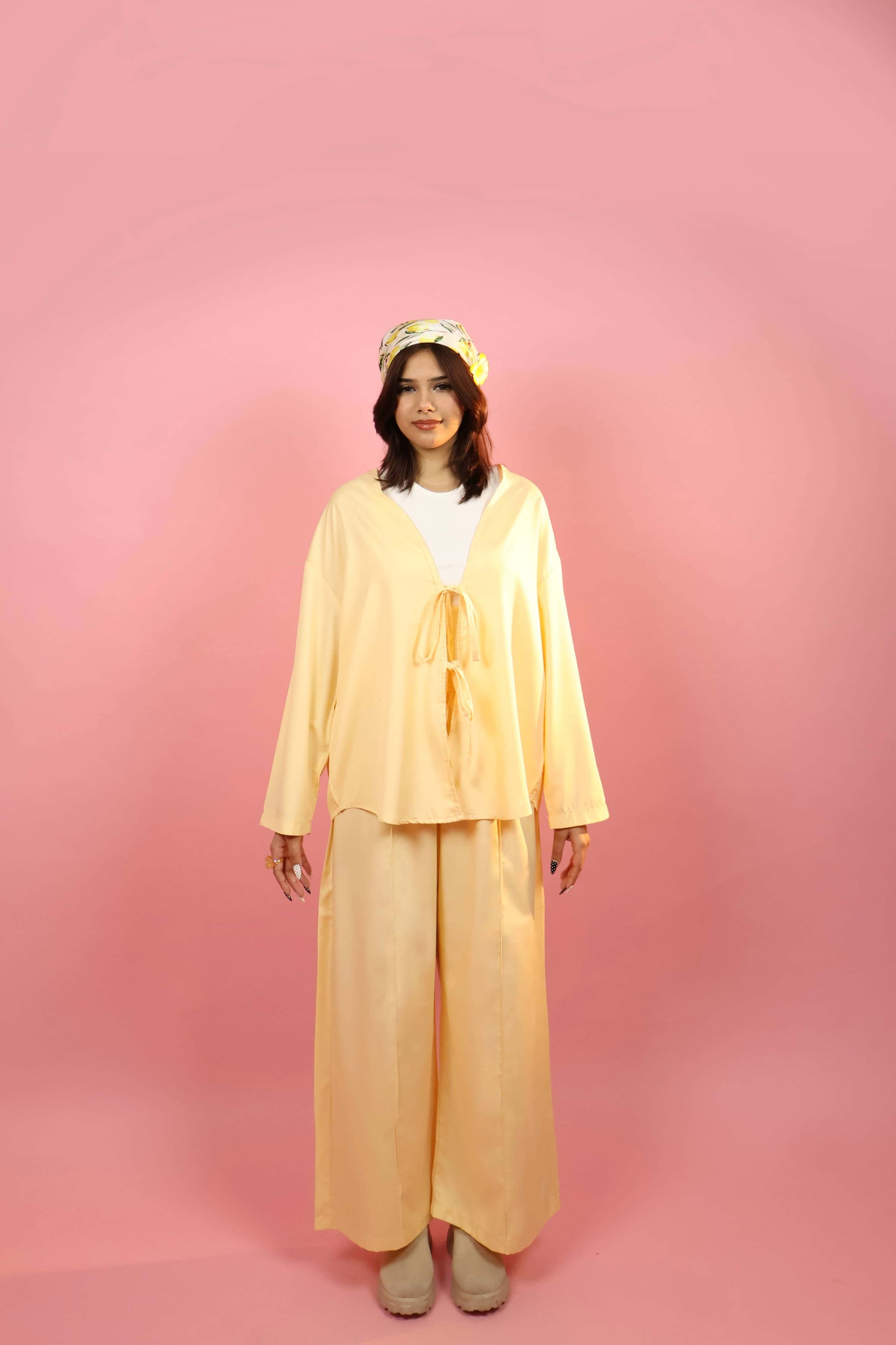 Butter Yellow Front  Tie-up Co ord Set