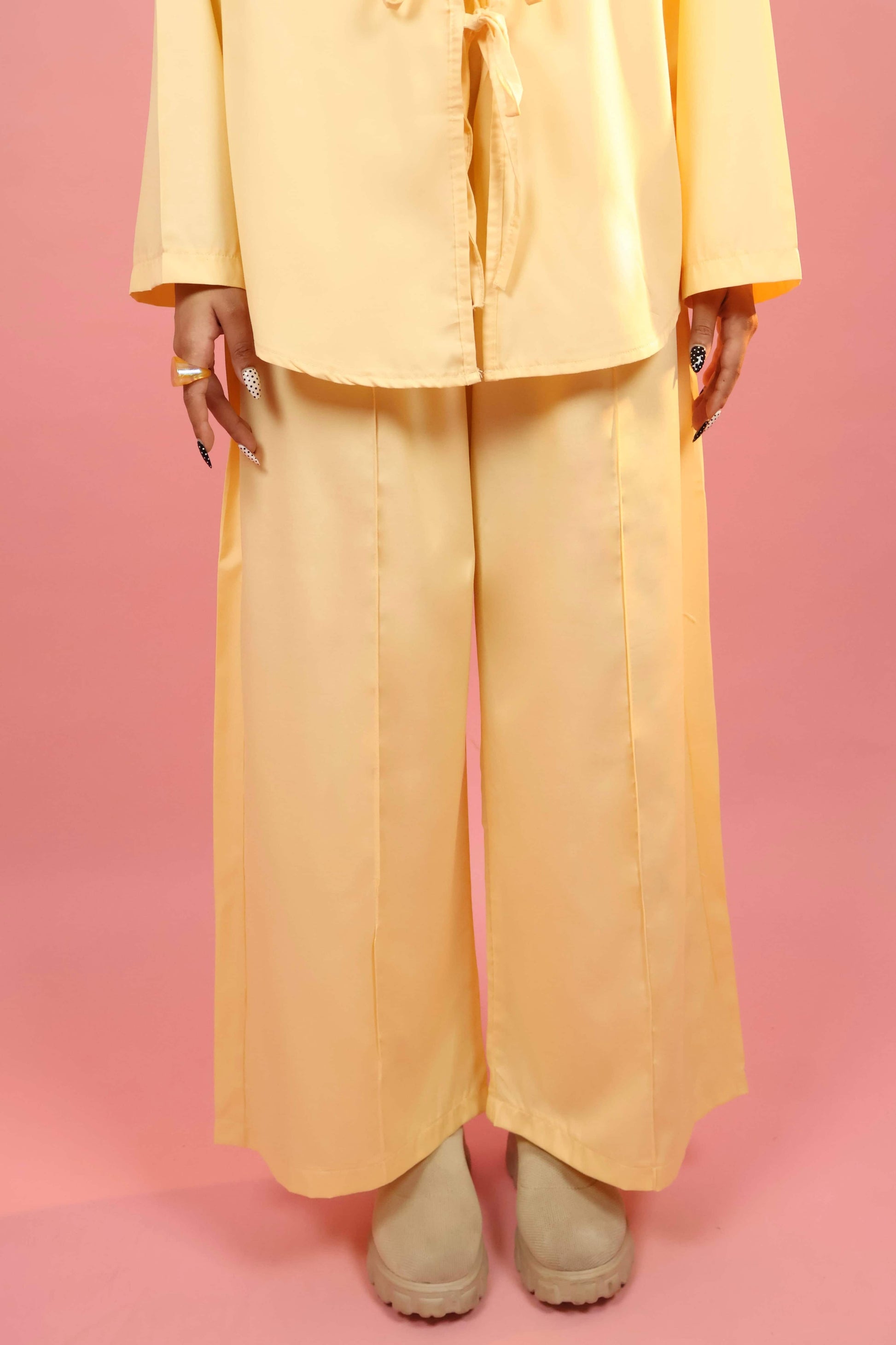 Butter Yellow Front  Tie-up Co ord Set