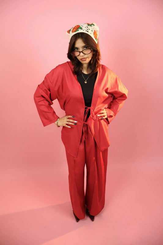 Red Front Tie_up Co ord Set