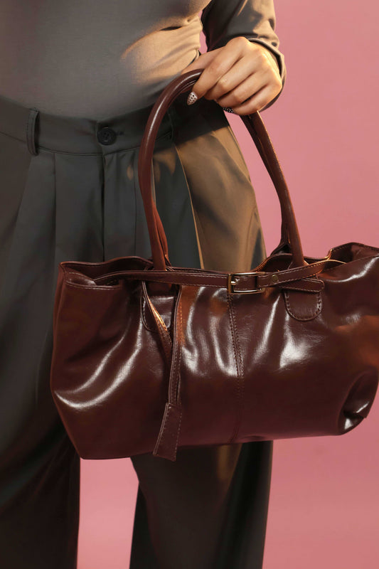 Red Buckle Detail Shoulder Tote Bag