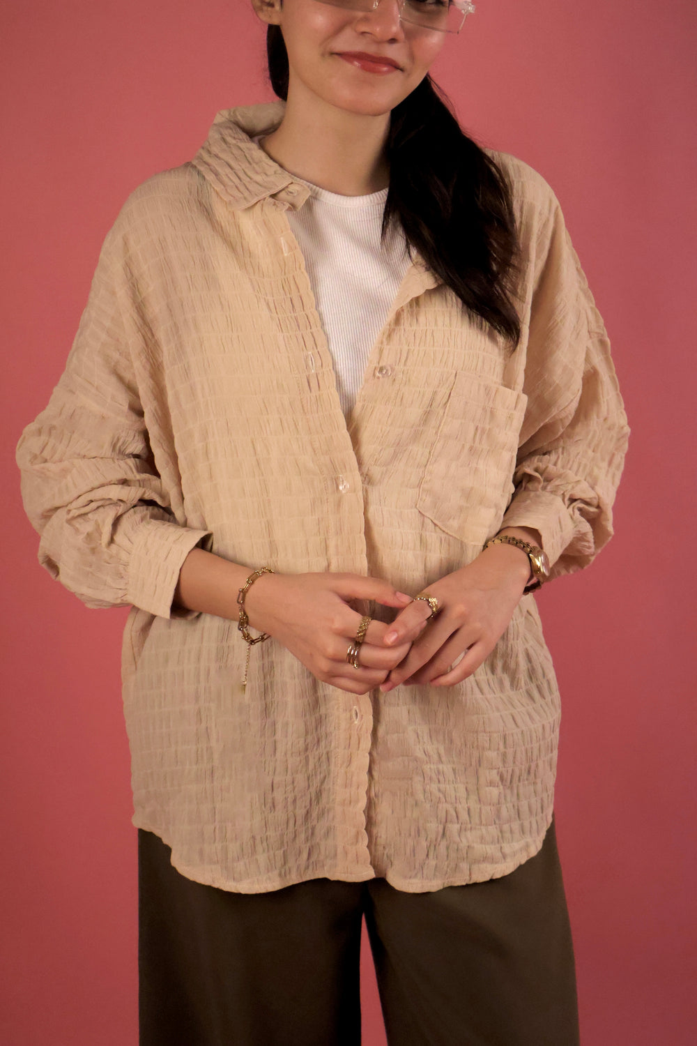 Butter Yellow Crimp Button Up Shirt