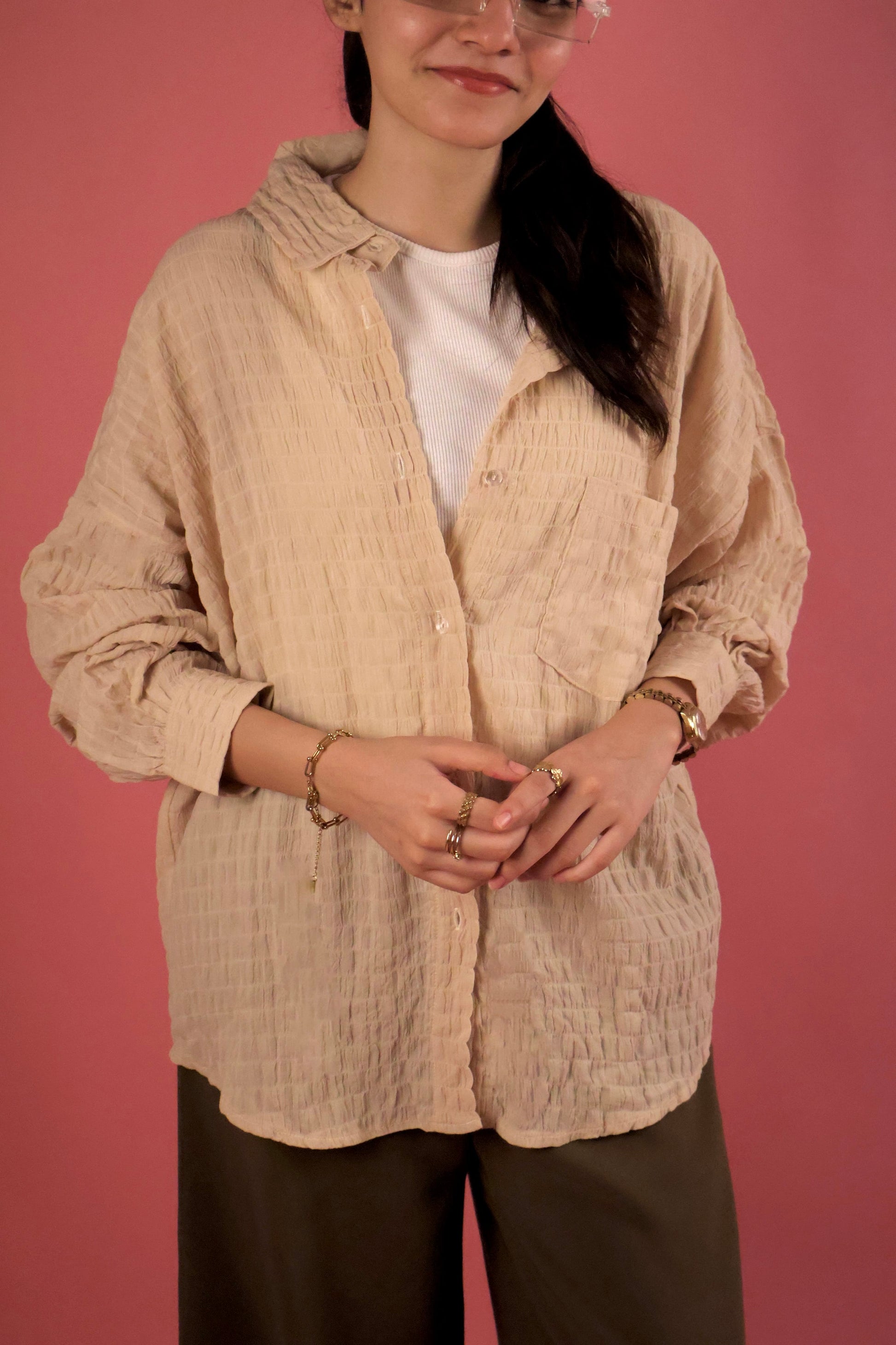 Butter Yellow Crimp Button Up Shirt