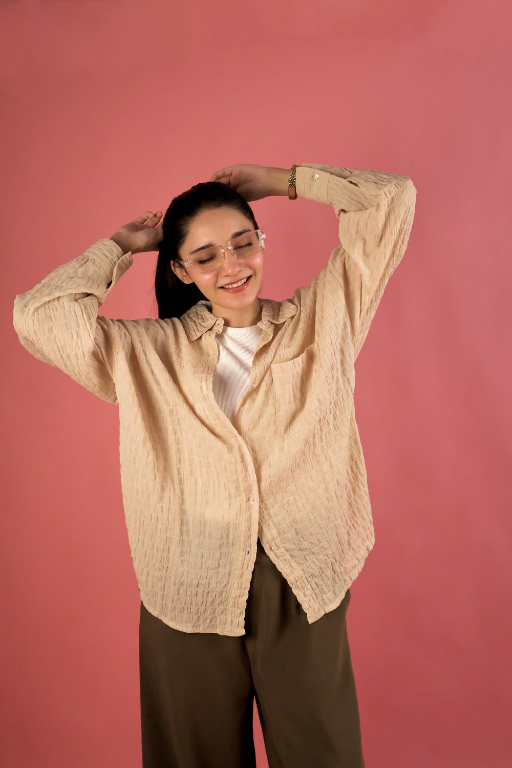Butter Yellow Crimp Button Up Shirt