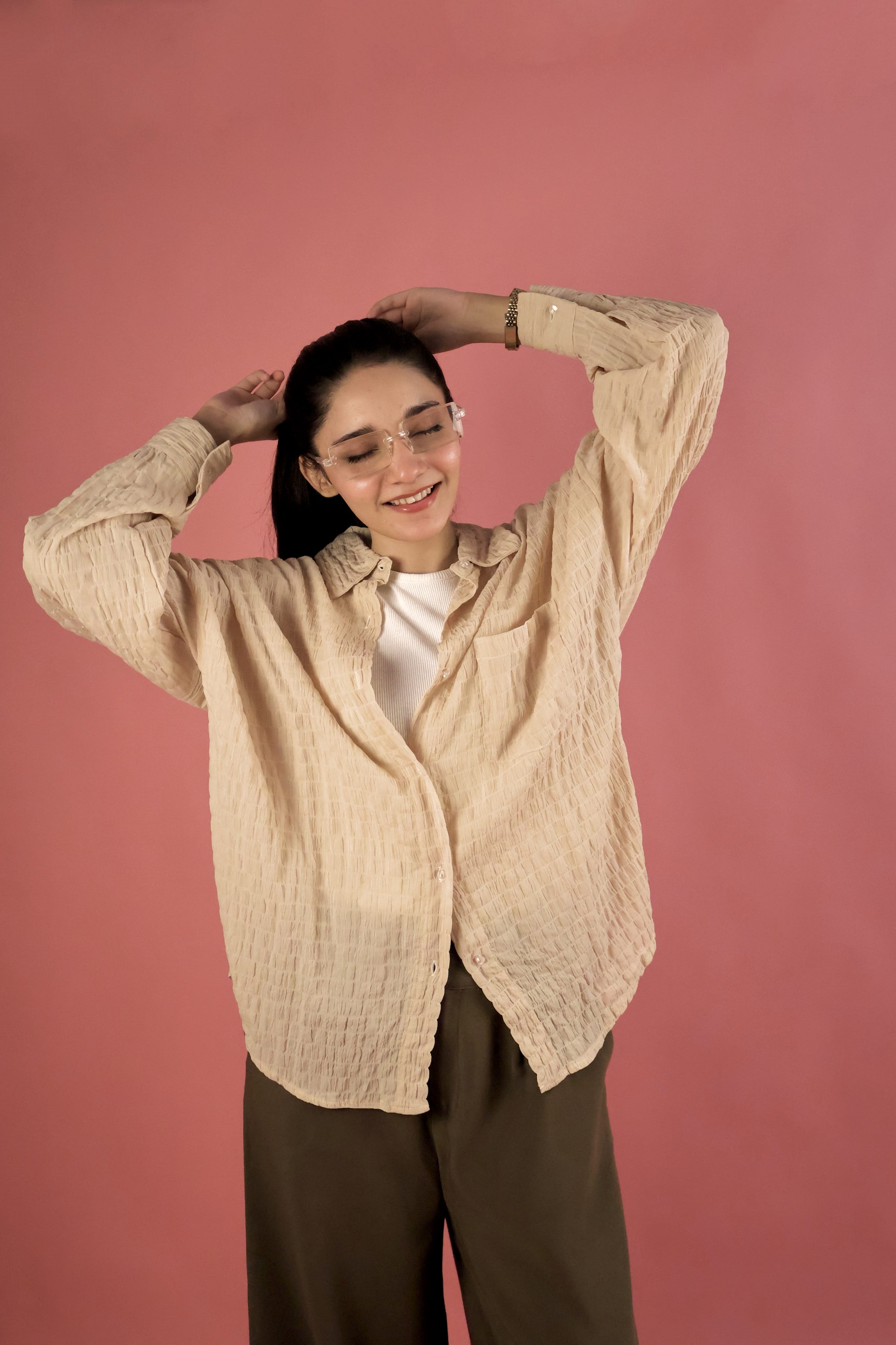 Butter Yellow Crimp Button Up Shirt