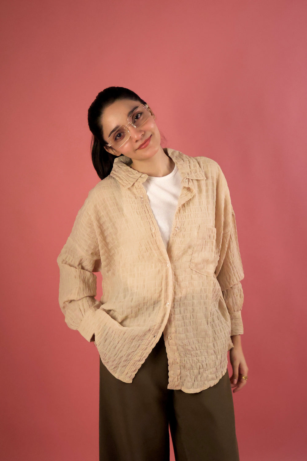 Butter Yellow Crimp Button Up Shirt