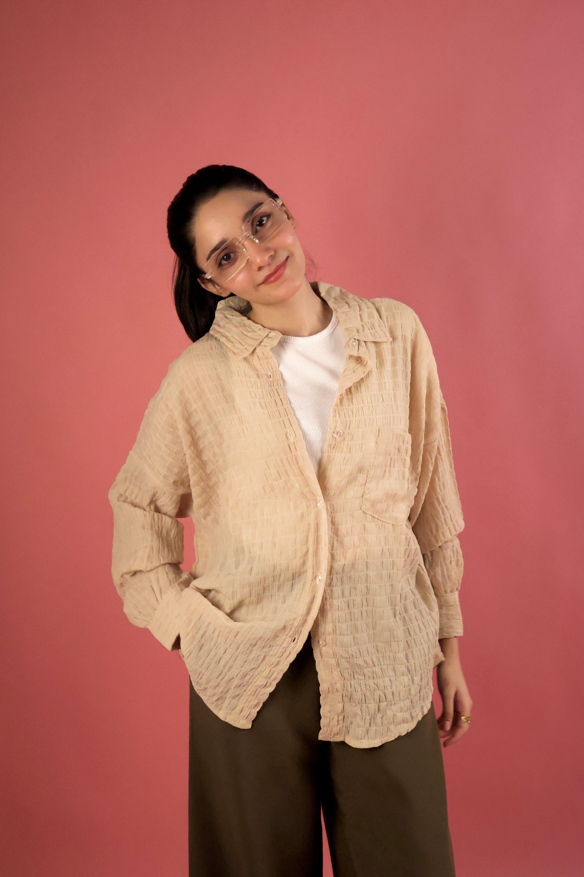 Butter Yellow Crimp Button Up Shirt