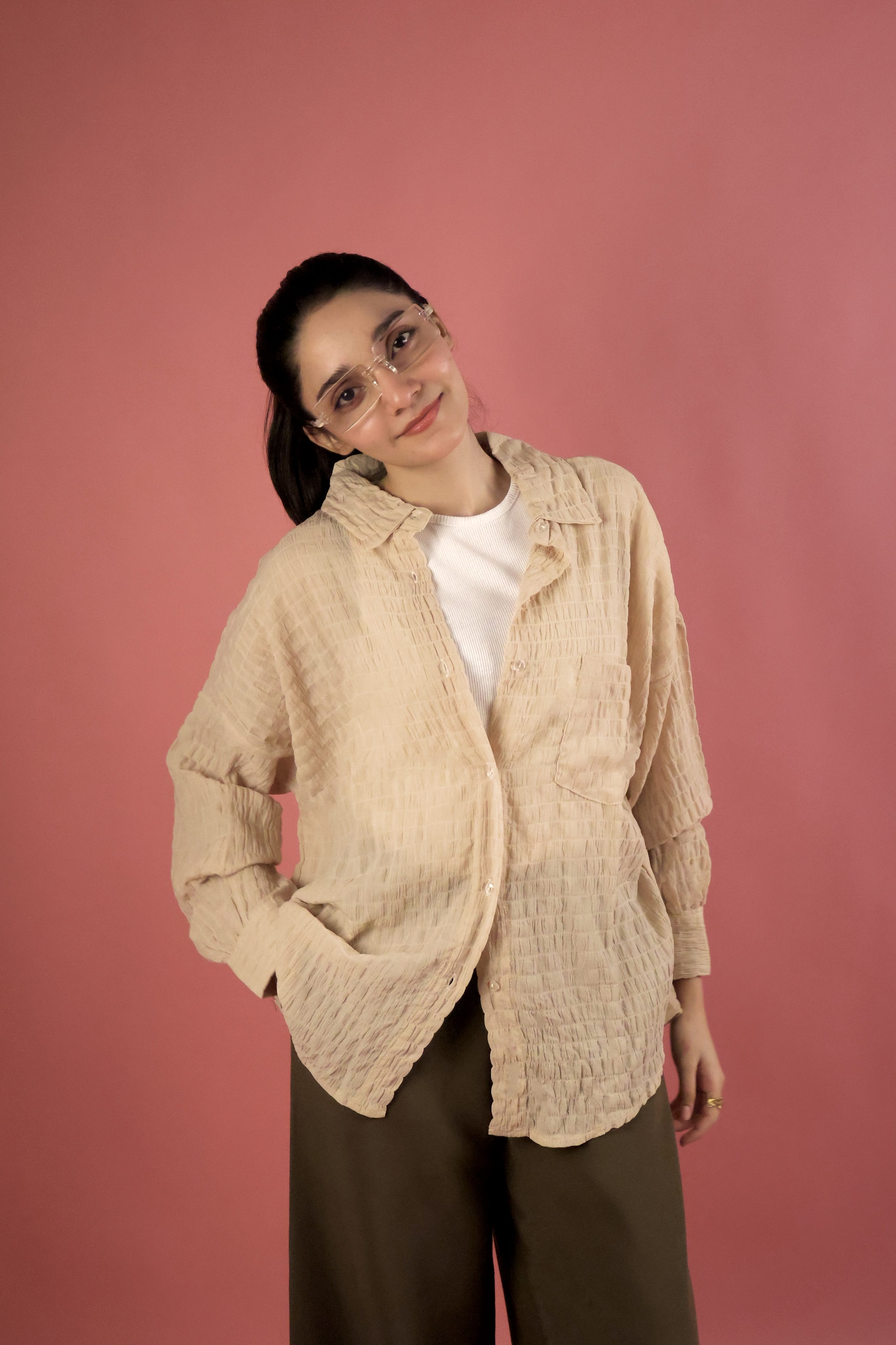 Butter Yellow Crimp Button Up Shirt