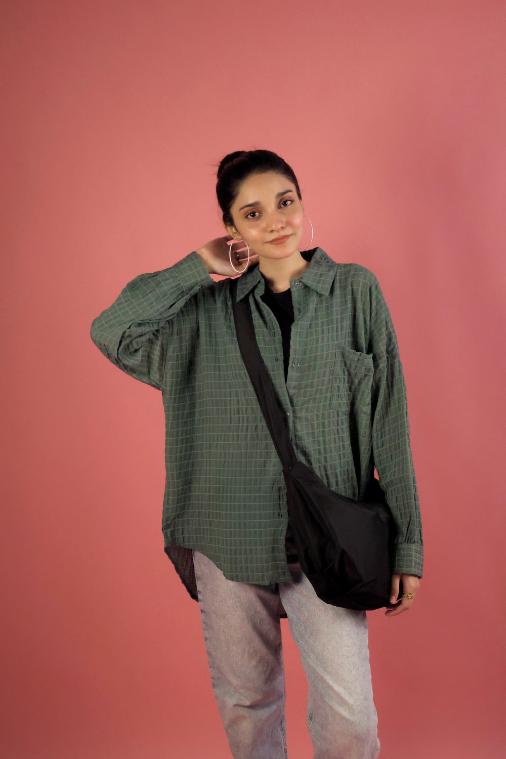 Aqua Green Crimp Button Up Shirt