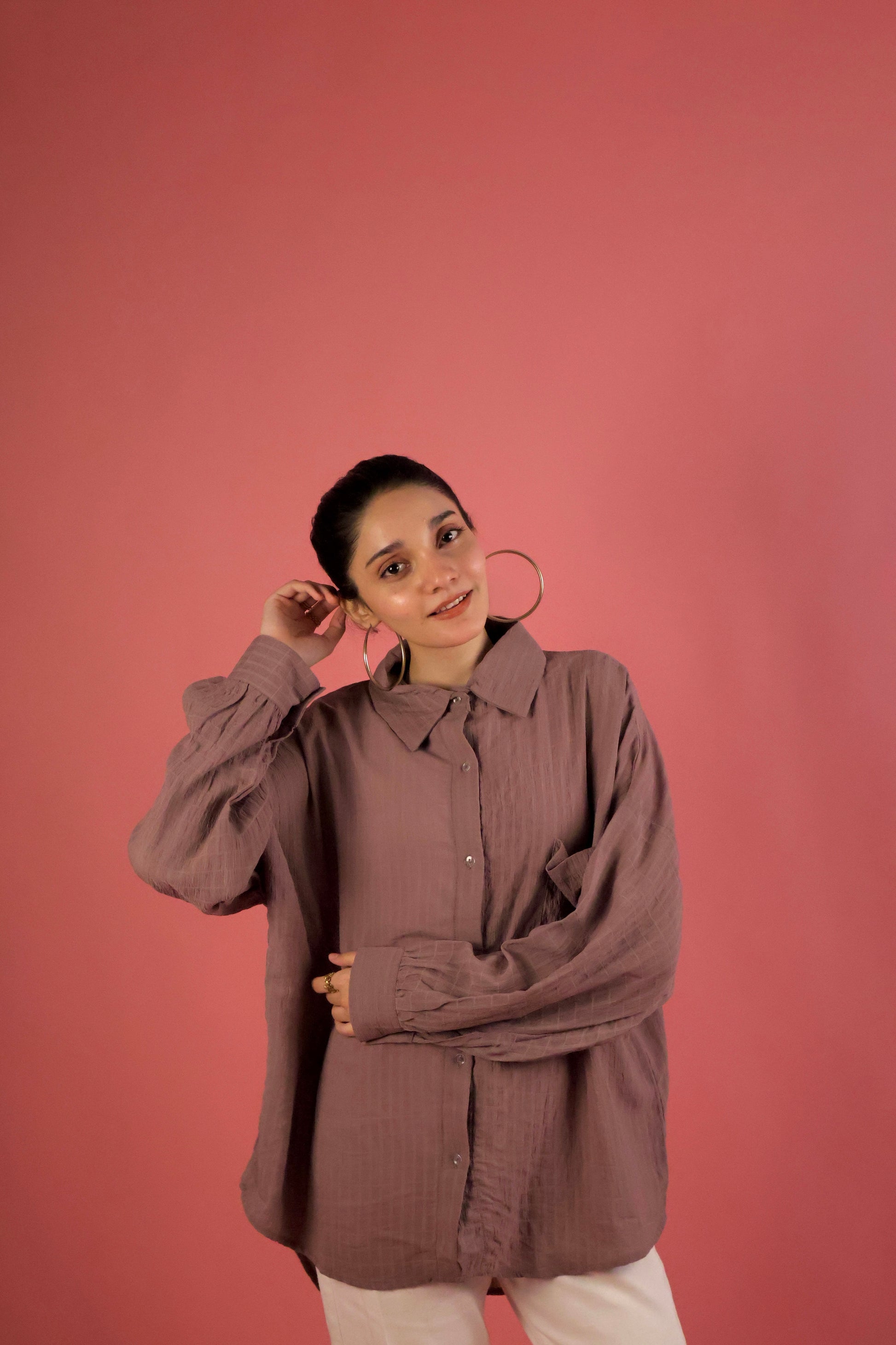 Mauve Crimp Button Up Shirt