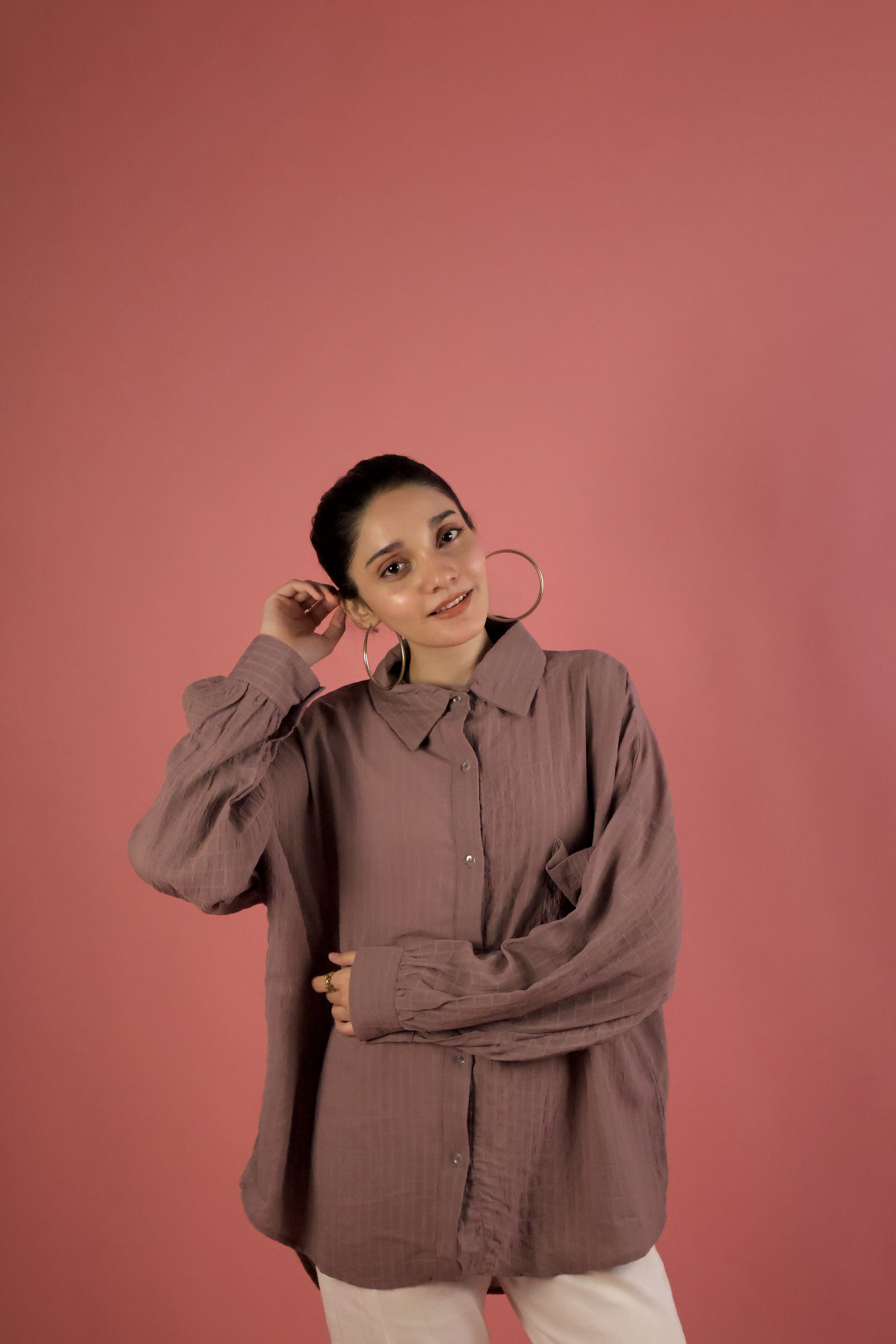Mauve Crimp Button Up Shirt